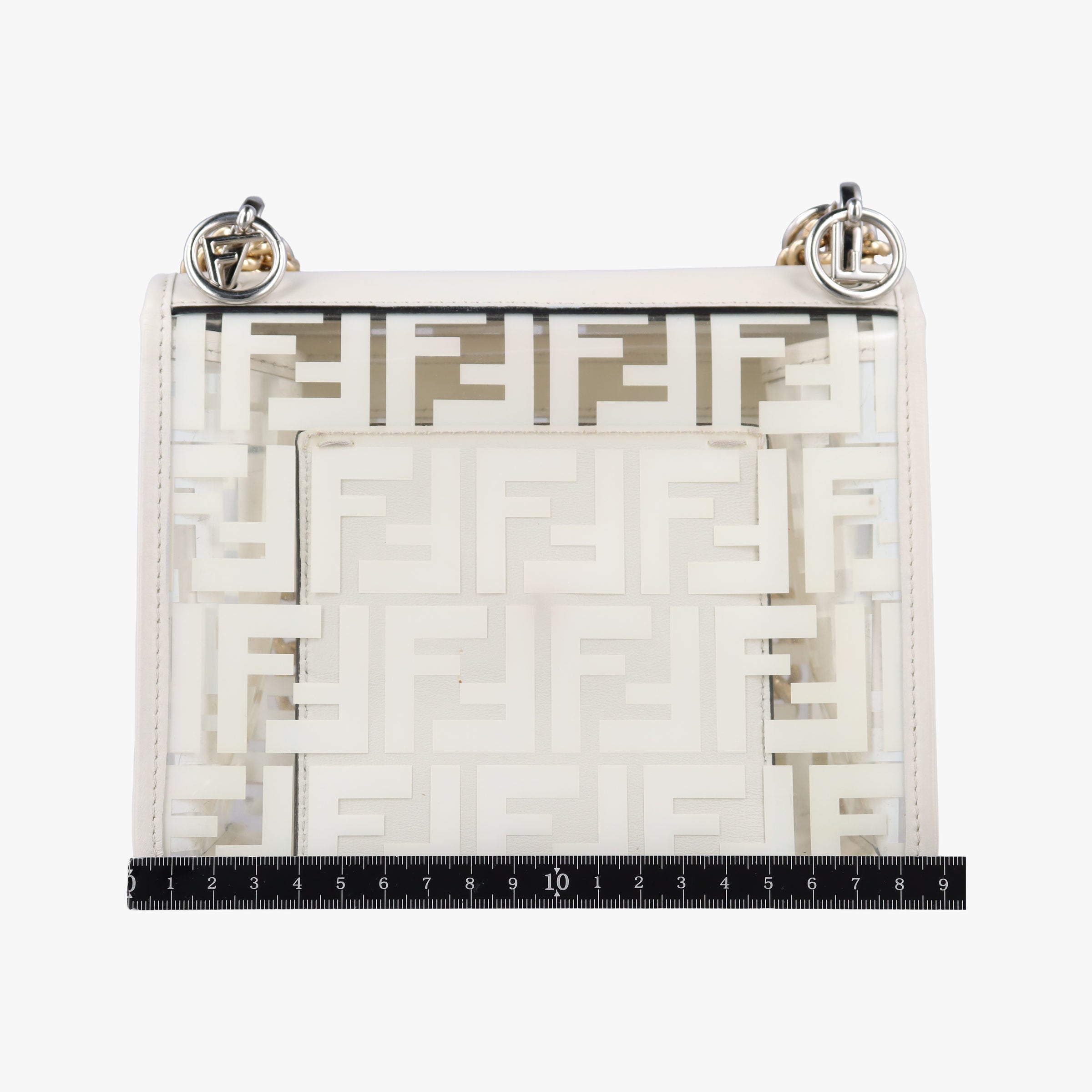 Pre-owned Fendi KAN I F White PVC coated canvas×Leather 8BT286 shoulderbag | stylenewstar