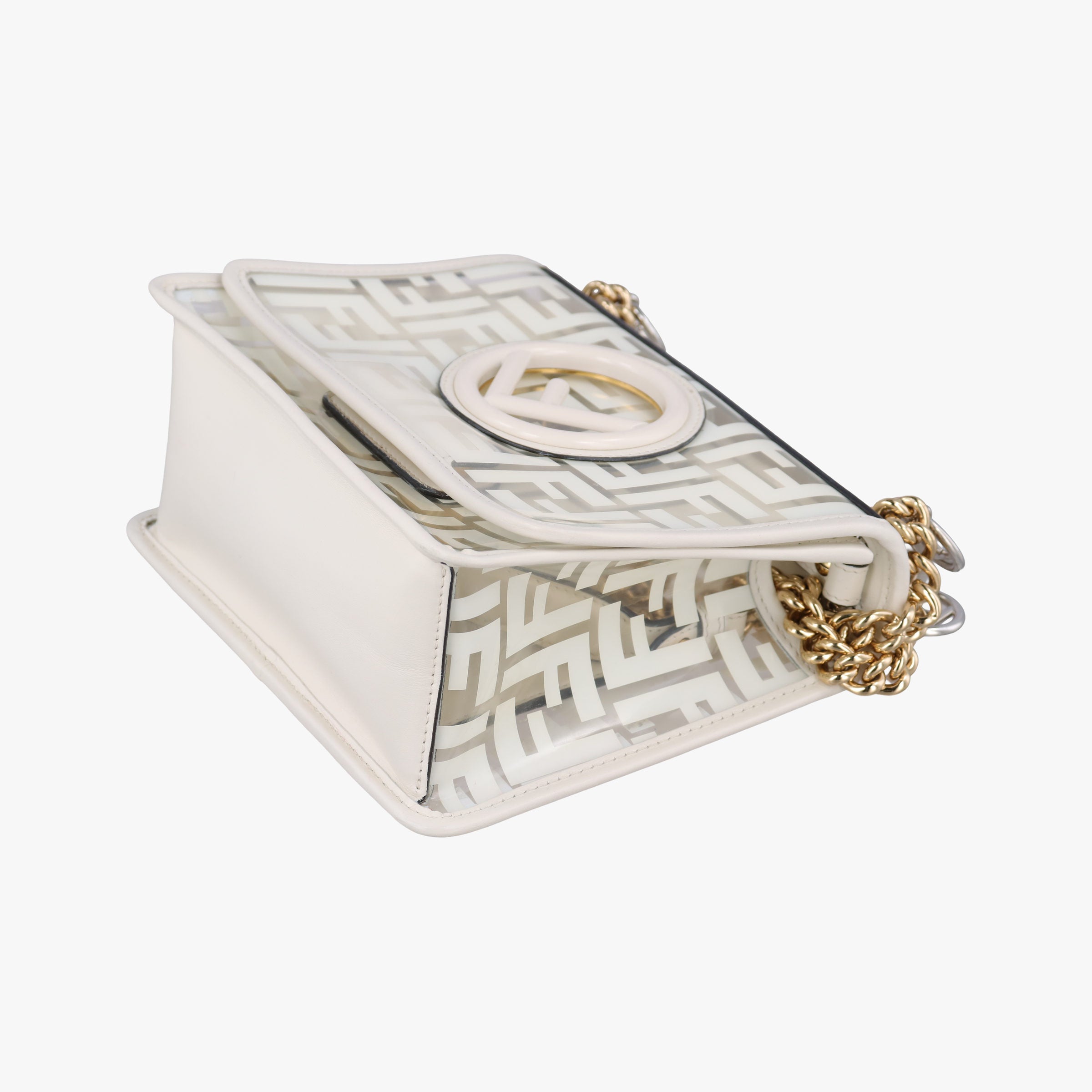 Pre-owned Fendi KAN I F White PVC coated canvas×Leather 8BT286 shoulderbag | stylenewstar