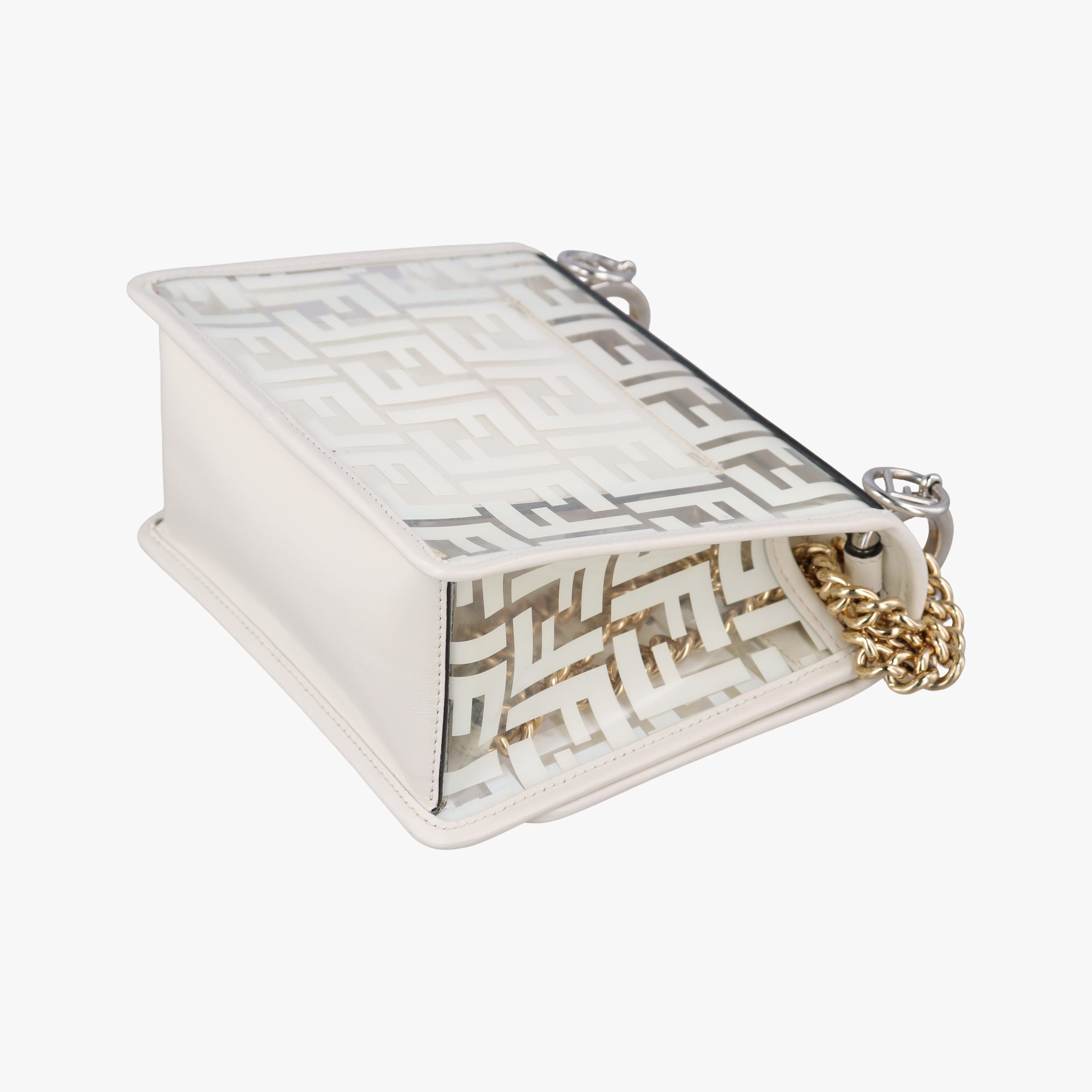 Pre-owned Fendi KAN I F White PVC coated canvas×Leather 8BT286 shoulderbag | stylenewstar