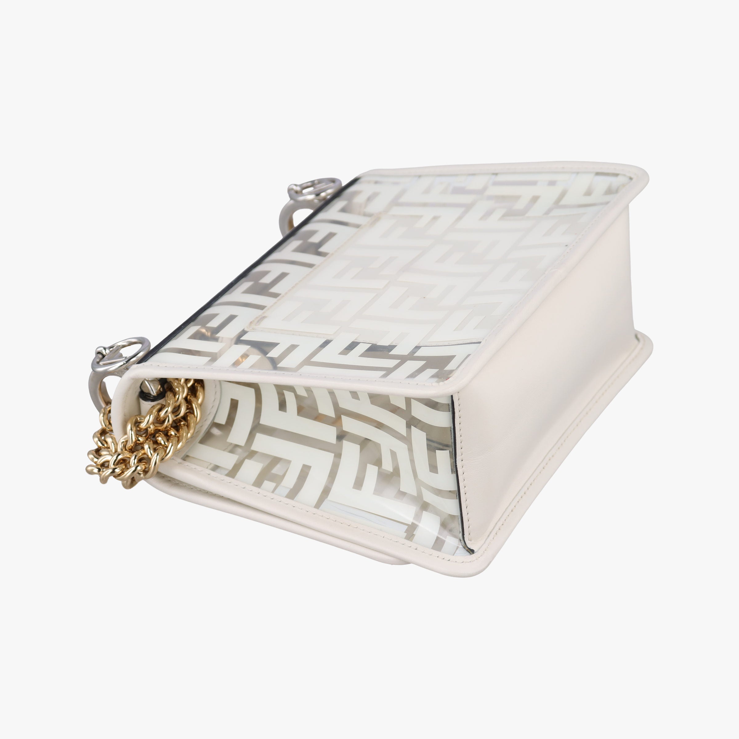 Pre-owned Fendi KAN I F White PVC coated canvas×Leather 8BT286 shoulderbag | stylenewstar