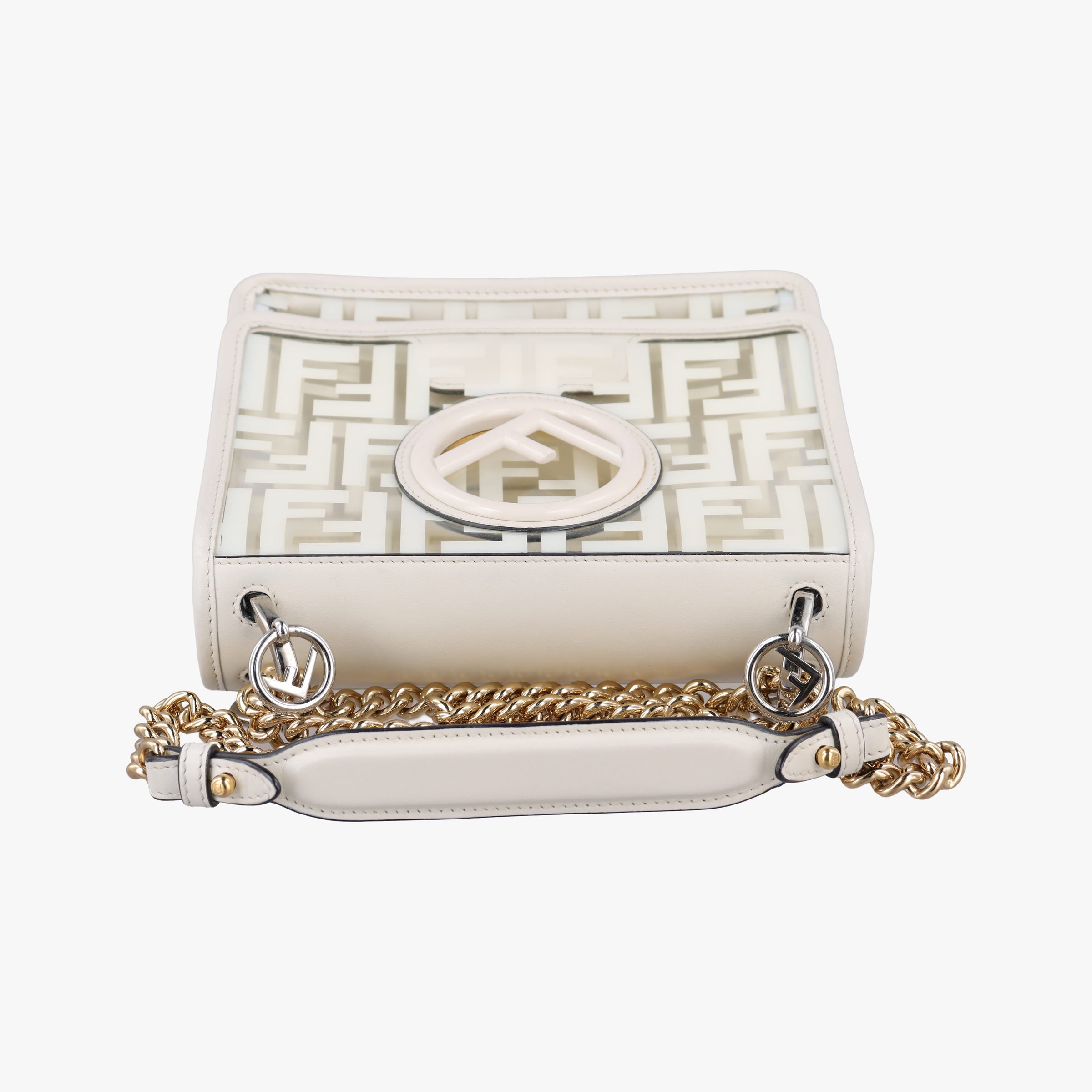 Pre-owned Fendi KAN I F White PVC coated canvas×Leather 8BT286 shoulderbag | stylenewstar
