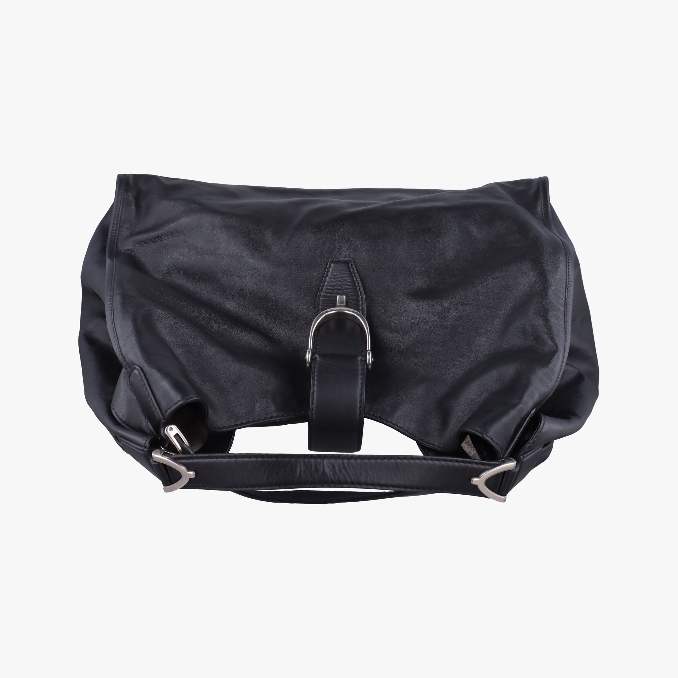 Pre-owned Gucci Stirrup Exotic Horsebit Black Leather 296855 shoulderbag | stylenewstar
