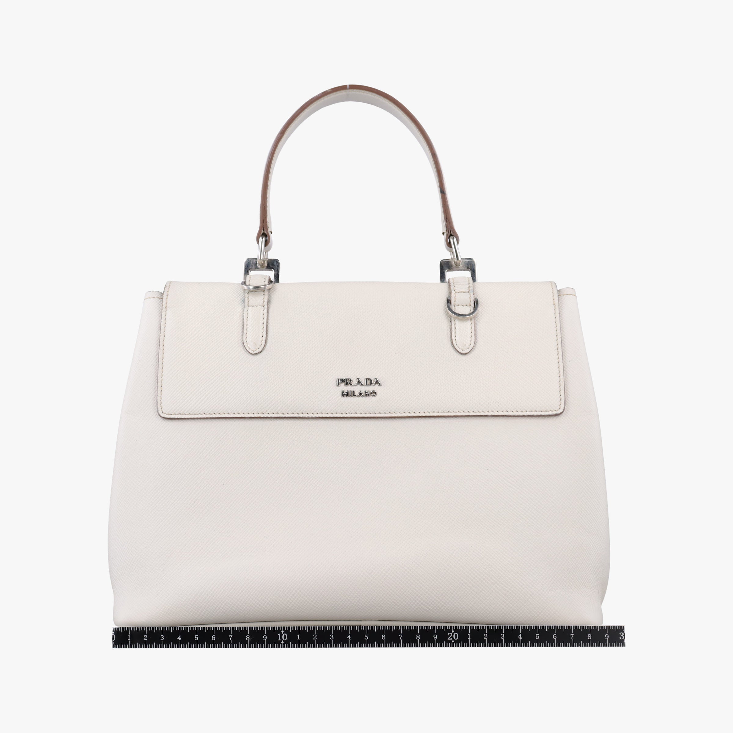 Pre-owned Prada Half Flap Double Turn Lock White SAFFIANO Leather BN2821 shoulderbag | stylenewstar
