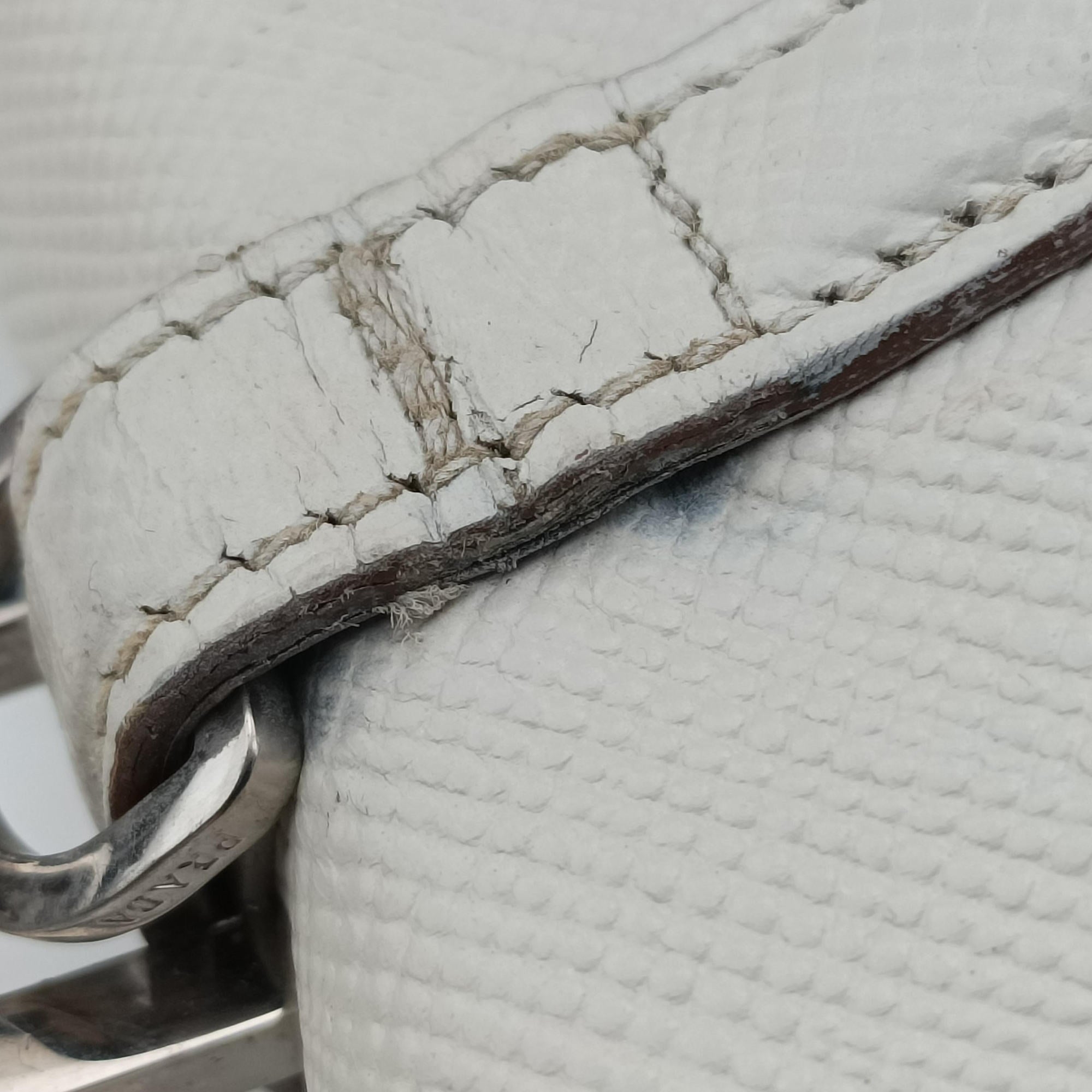Pre-owned Prada Half Flap Double Turn Lock White SAFFIANO Leather BN2821 shoulderbag | stylenewstar