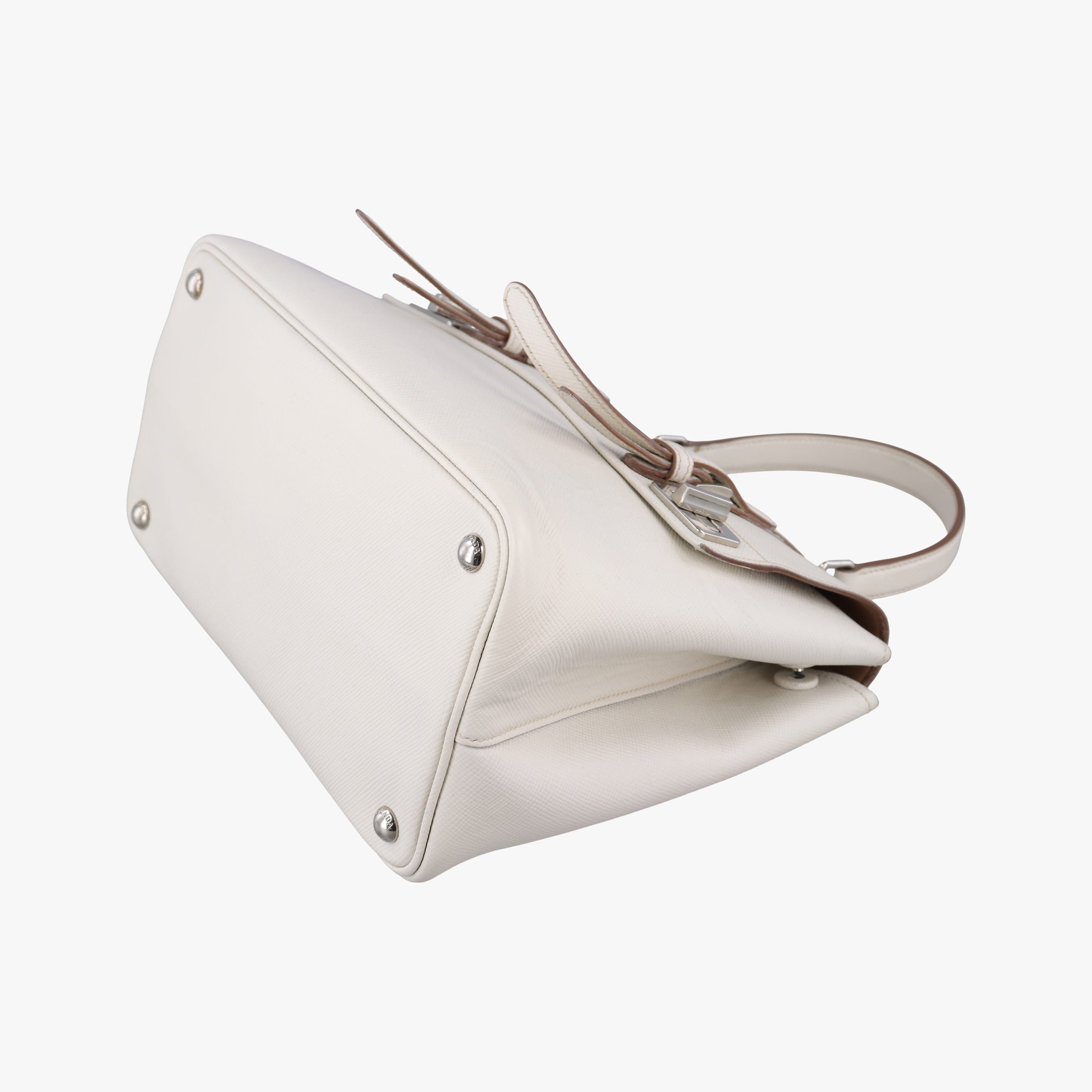 Pre-owned Prada Half Flap Double Turn Lock White SAFFIANO Leather BN2821 shoulderbag | stylenewstar