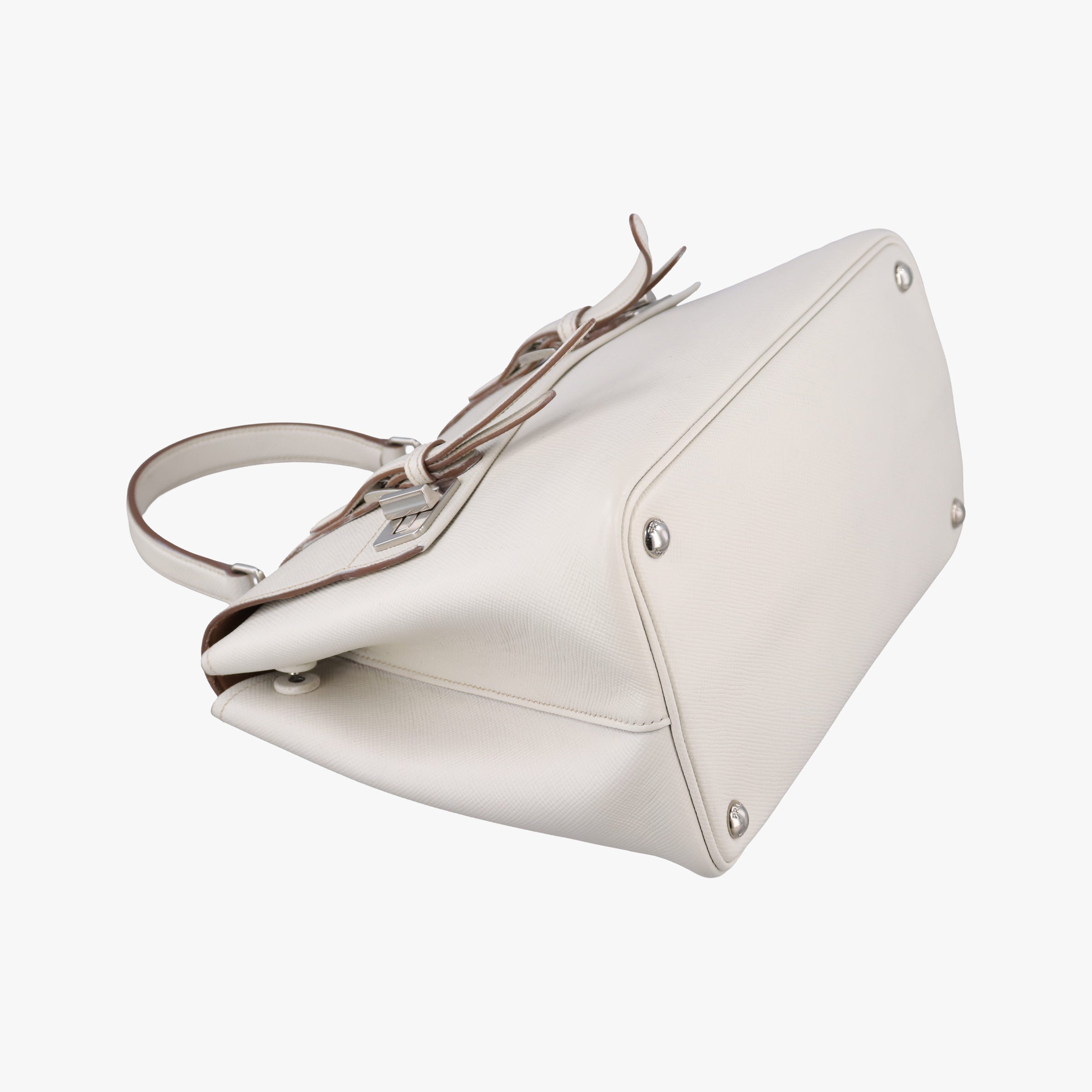 Pre-owned Prada Half Flap Double Turn Lock White SAFFIANO Leather BN2821 shoulderbag | stylenewstar