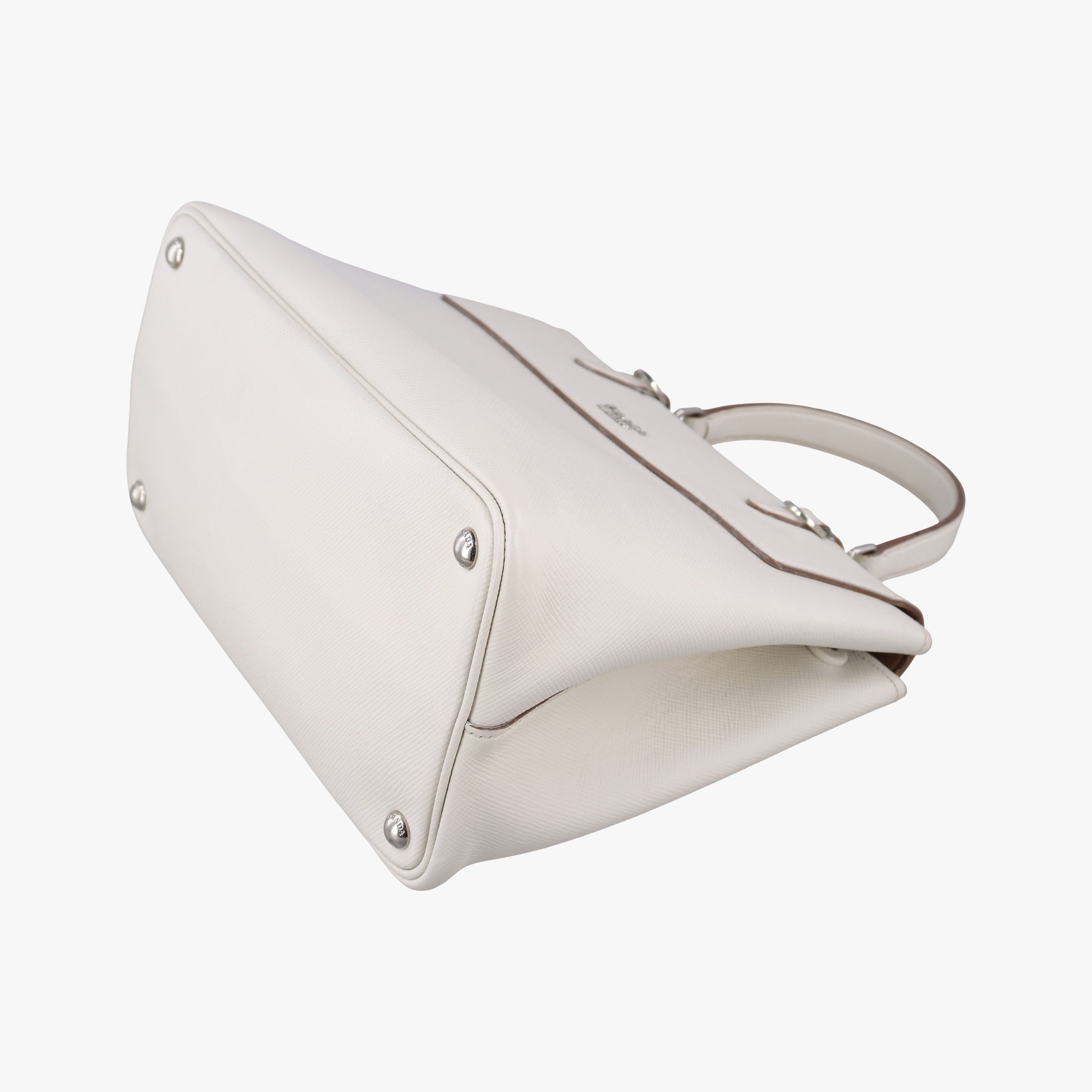 Pre-owned Prada Half Flap Double Turn Lock White SAFFIANO Leather BN2821 shoulderbag | stylenewstar