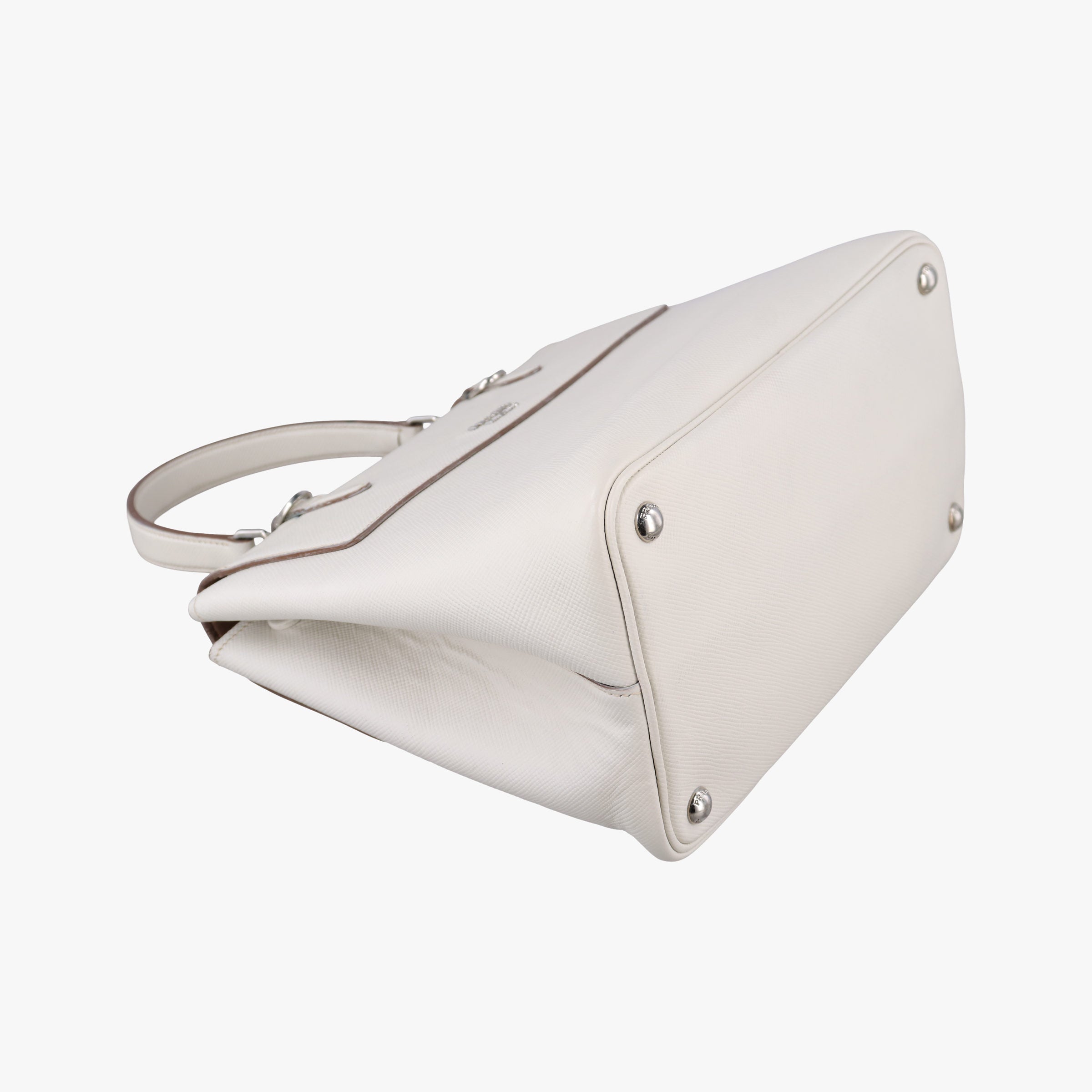 Pre-owned Prada Half Flap Double Turn Lock White SAFFIANO Leather BN2821 shoulderbag | stylenewstar