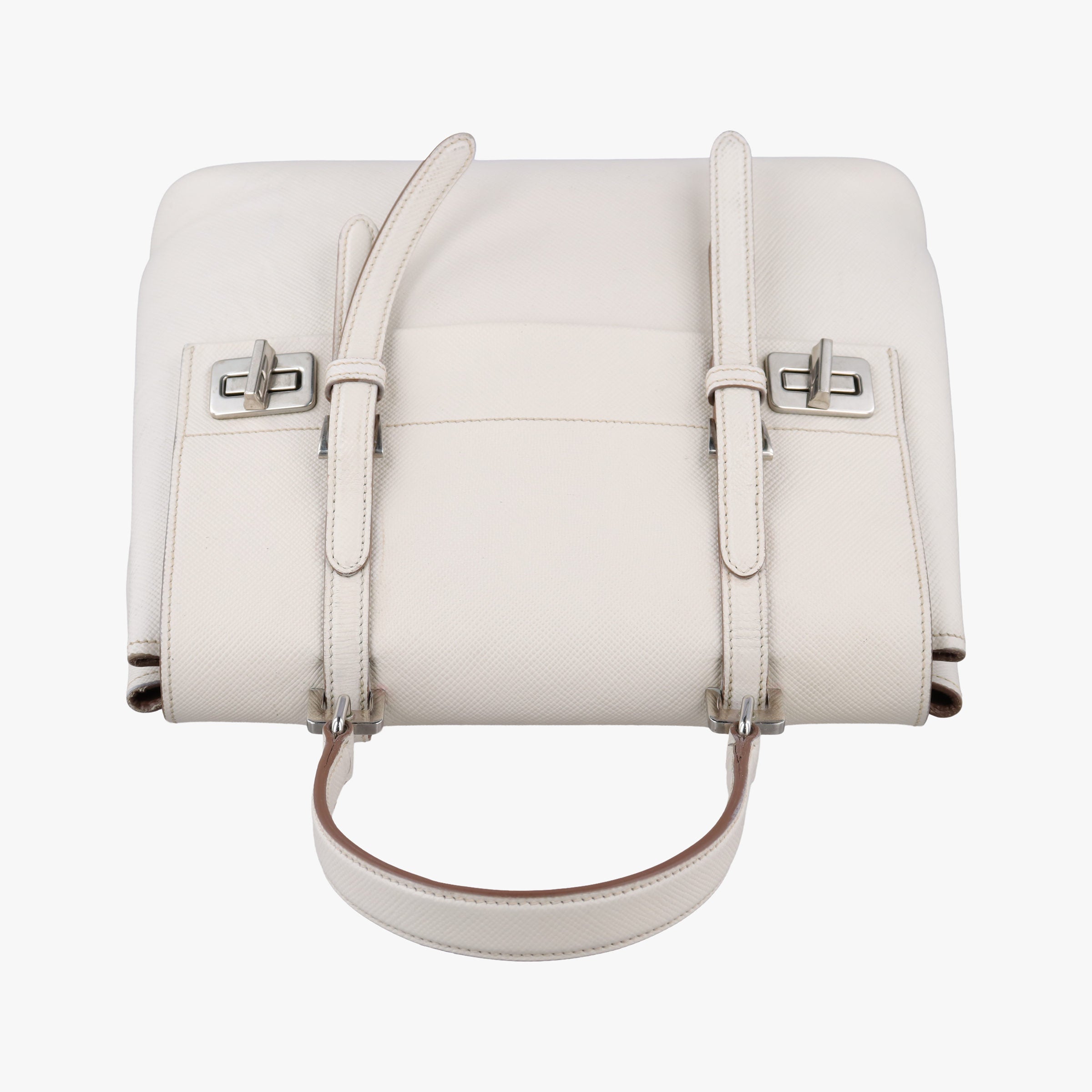 Pre-owned Prada Half Flap Double Turn Lock White SAFFIANO Leather BN2821 shoulderbag | stylenewstar