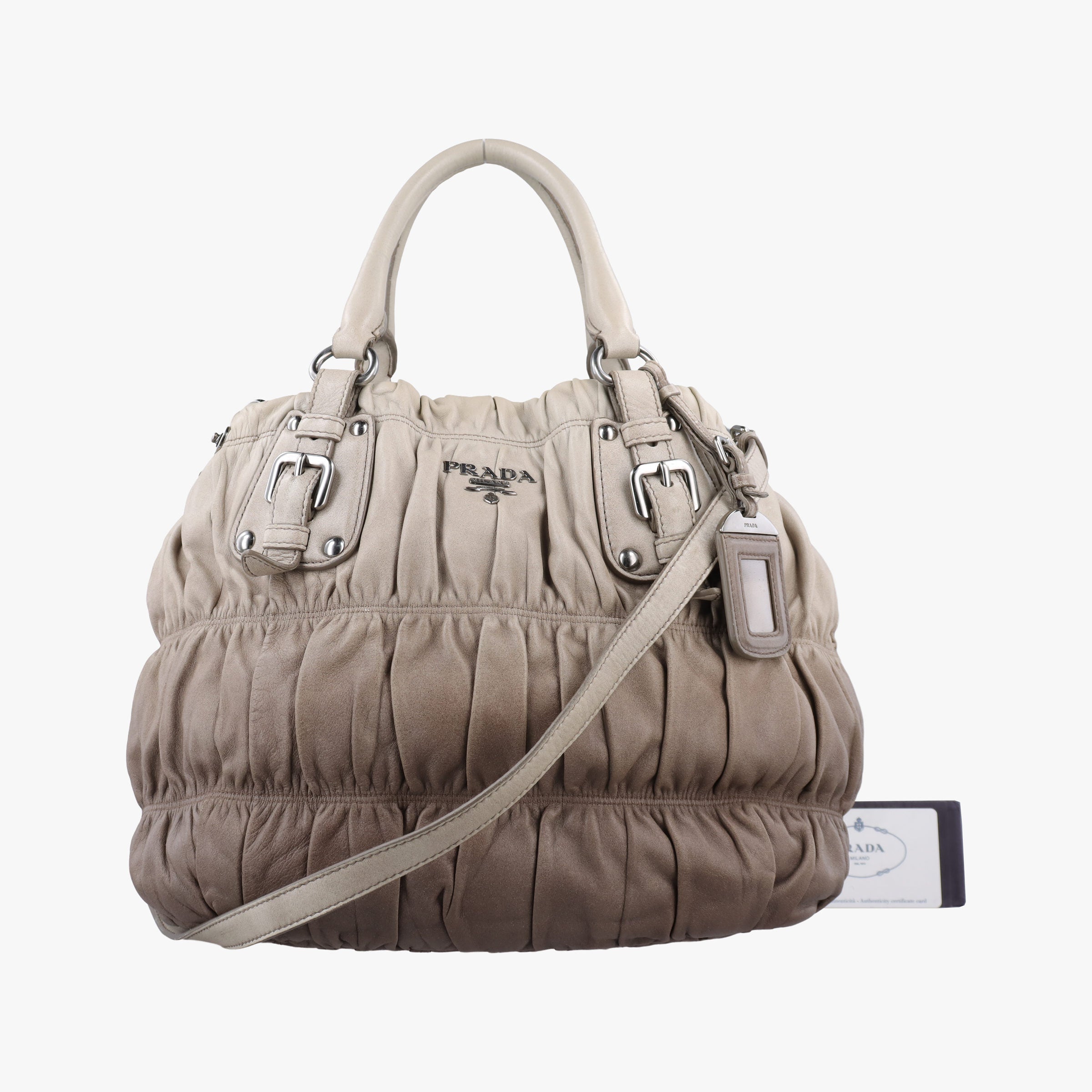 Pre-owned Prada Gaufre Brown × Beige lambskin BN1702 shoulderbag | stylenewstar