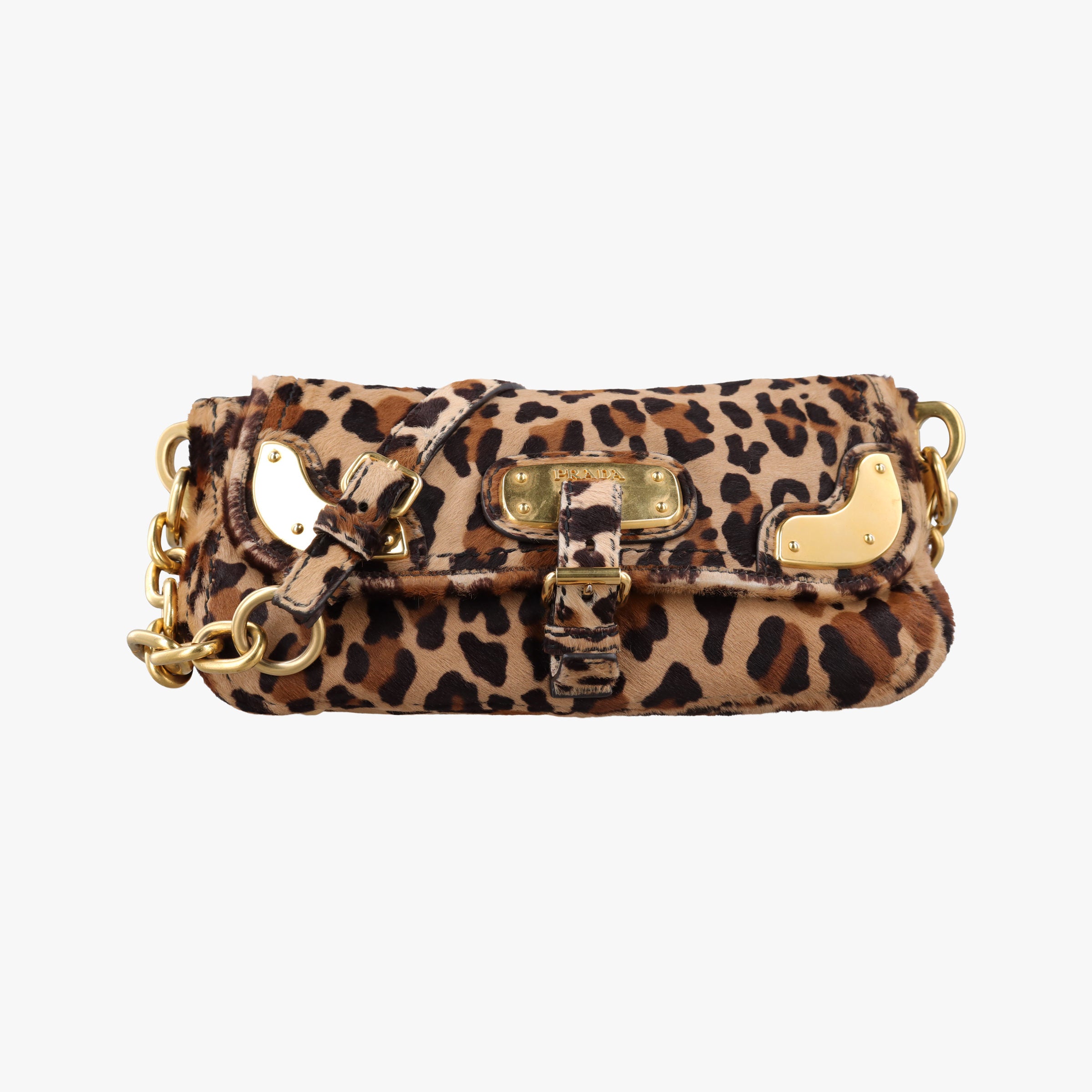 Pre-owned Prada Leopard Print Brown×Multicolour ponyhair  shoulderbag | stylenewstar
