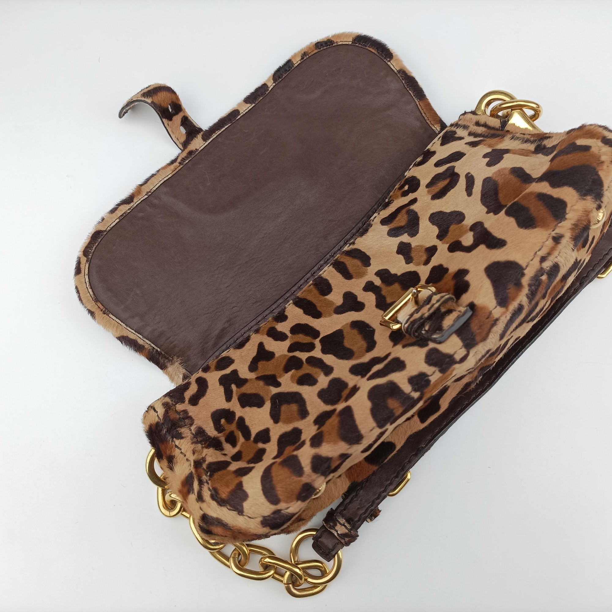 Pre-owned Prada Leopard Print Brown×Multicolour ponyhair  shoulderbag | stylenewstar