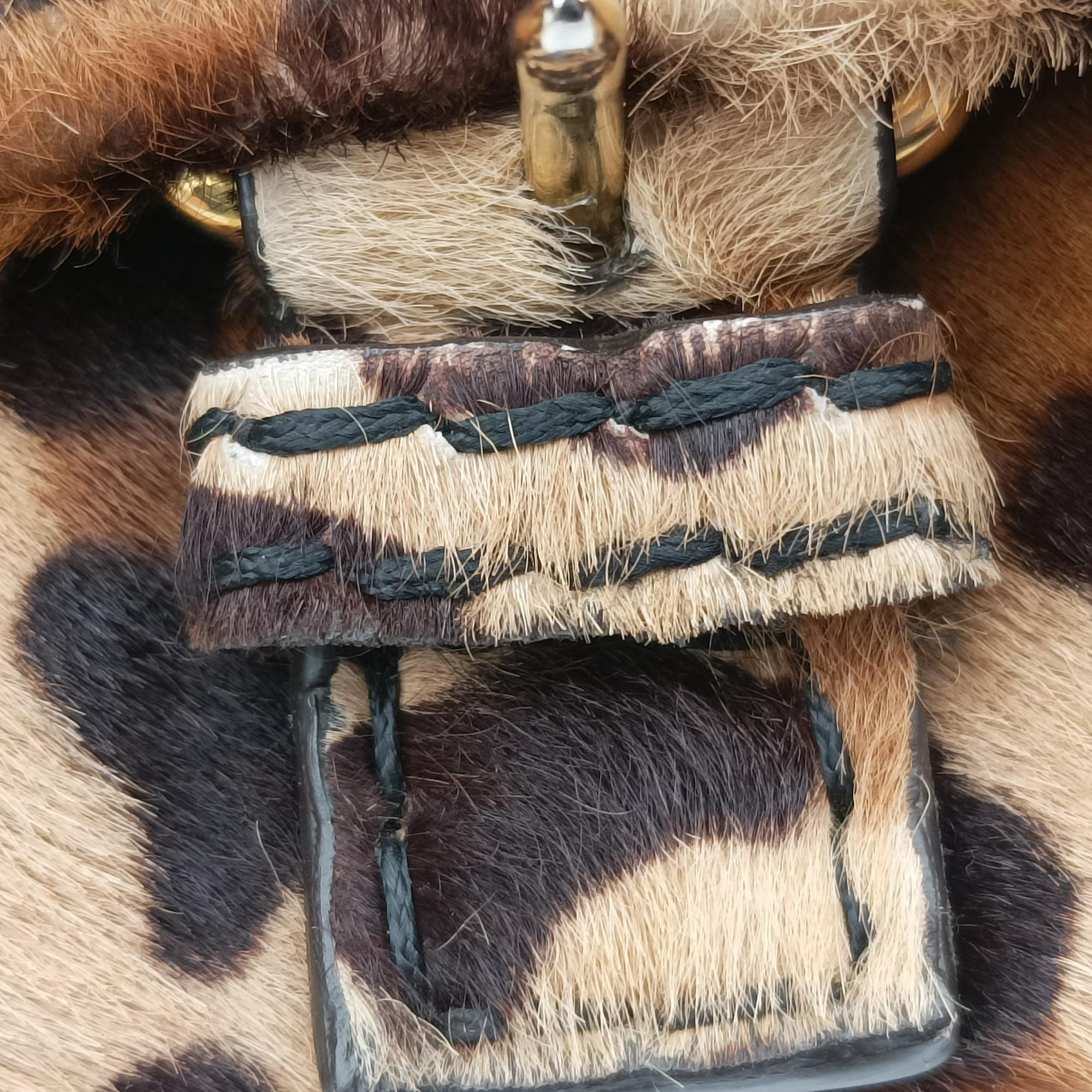 Pre-owned Prada Leopard Print Brown×Multicolour ponyhair  shoulderbag | stylenewstar