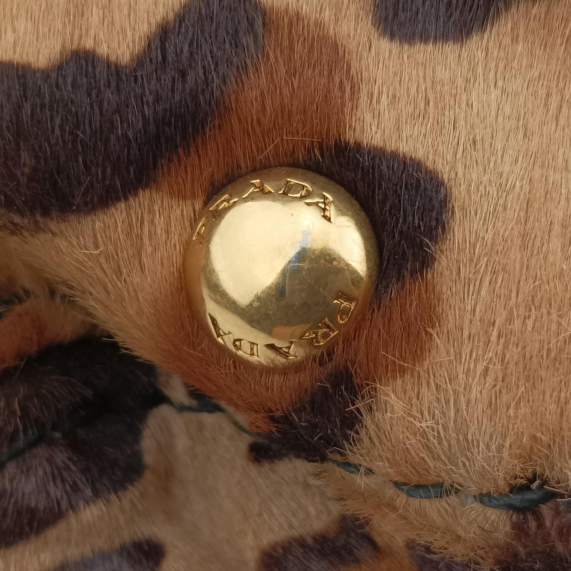 Pre-owned Prada Leopard Print Brown×Multicolour ponyhair  shoulderbag | stylenewstar