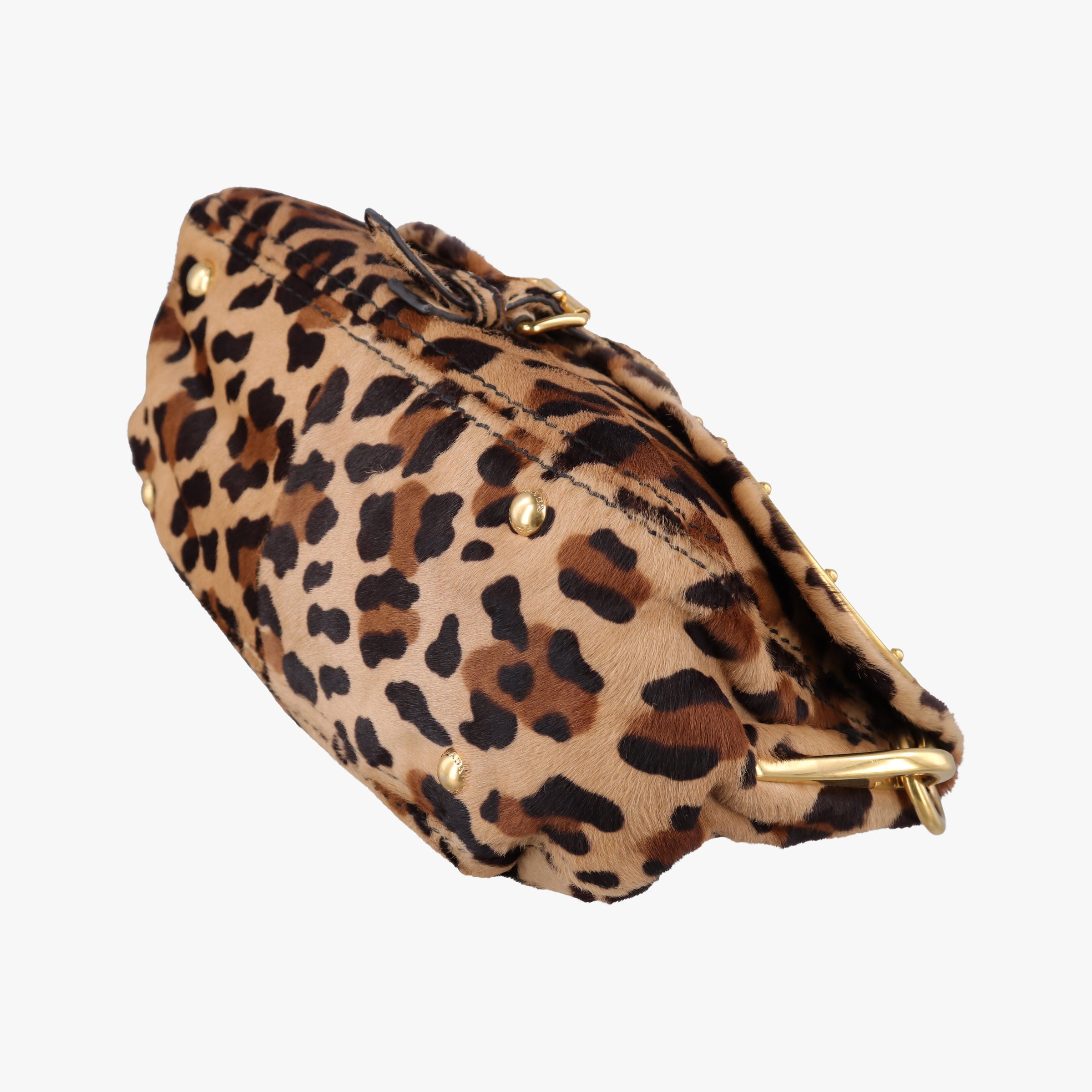 Pre-owned Prada Leopard Print Brown×Multicolour ponyhair  shoulderbag | stylenewstar