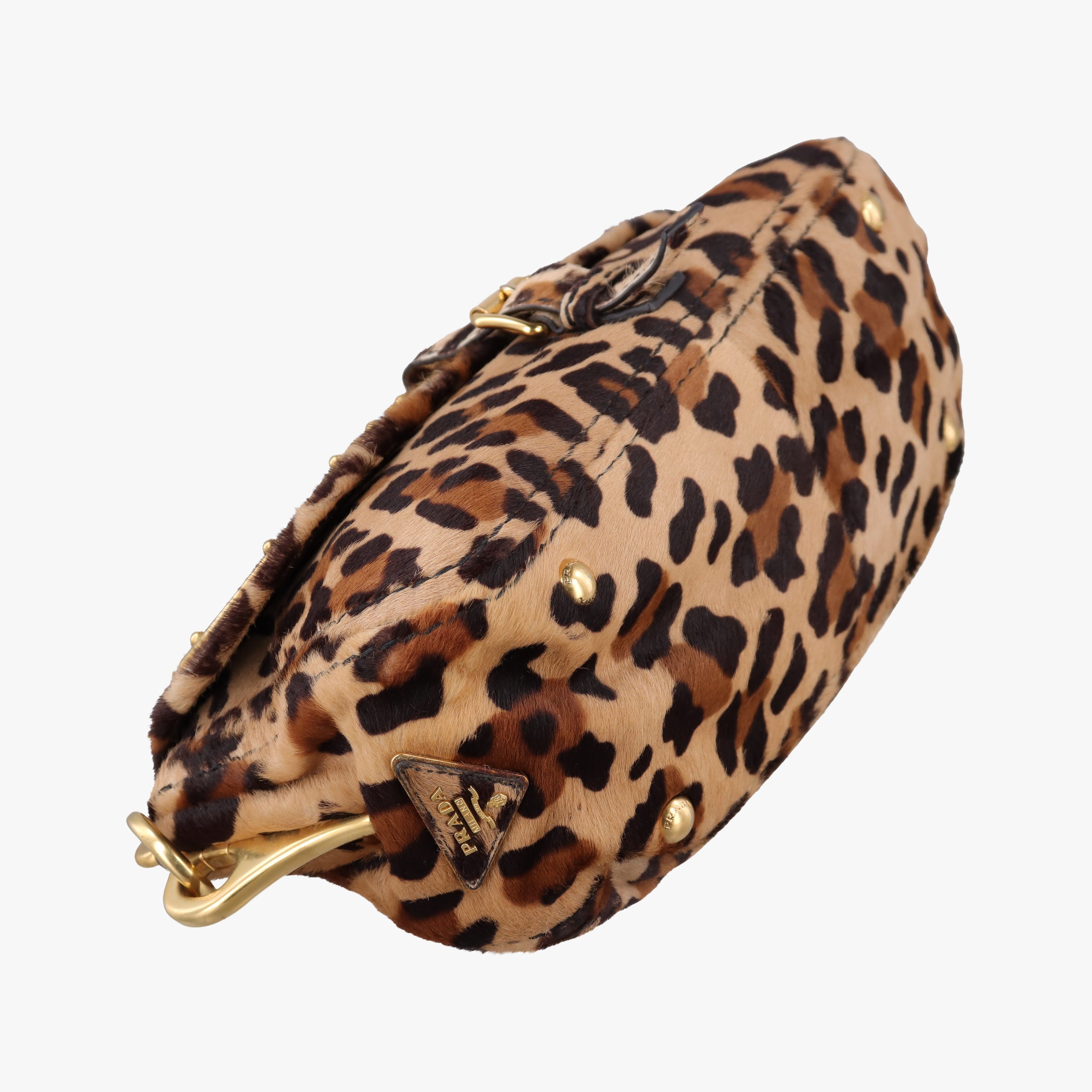 Pre-owned Prada Leopard Print Brown×Multicolour ponyhair  shoulderbag | stylenewstar