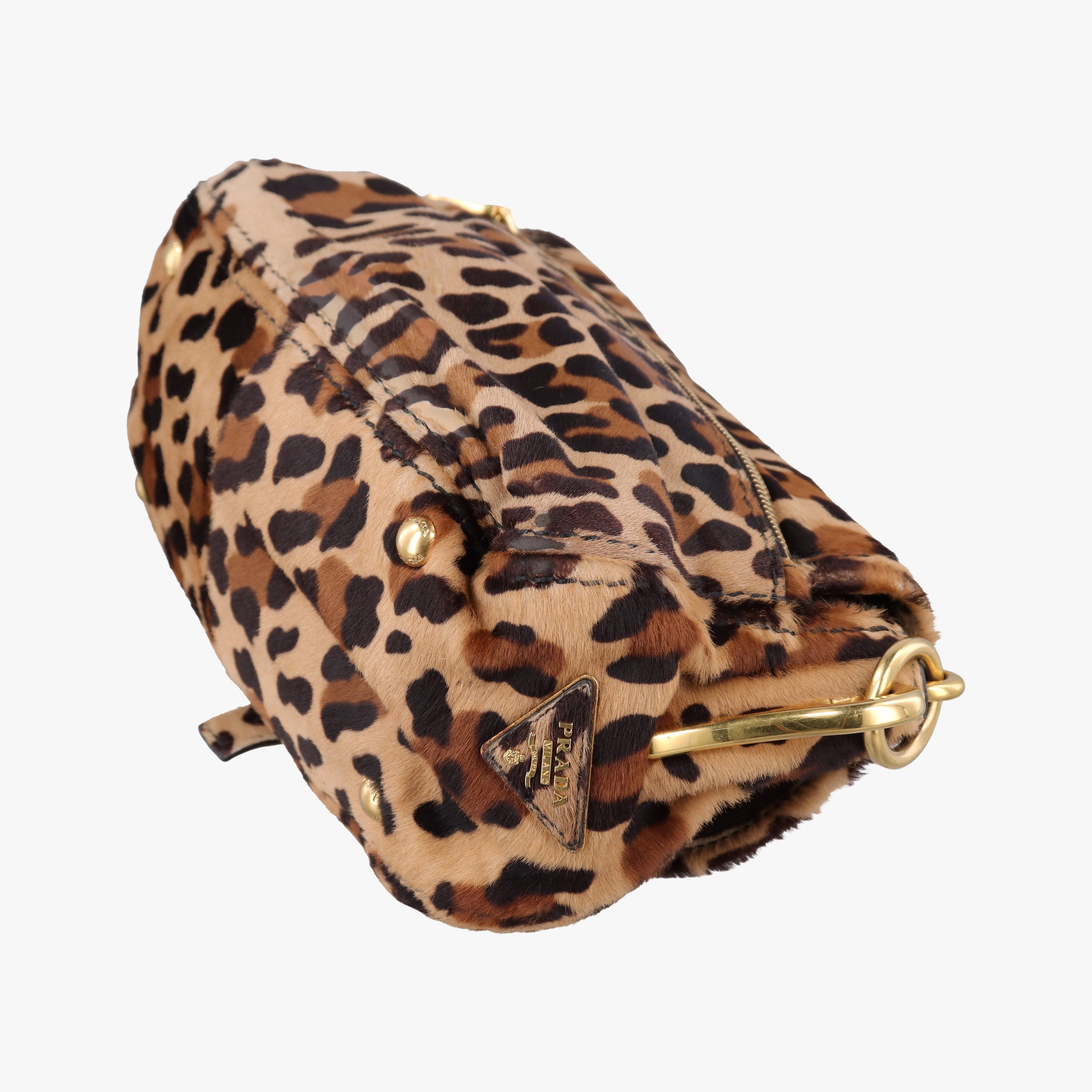 Pre-owned Prada Leopard Print Brown×Multicolour ponyhair  shoulderbag | stylenewstar