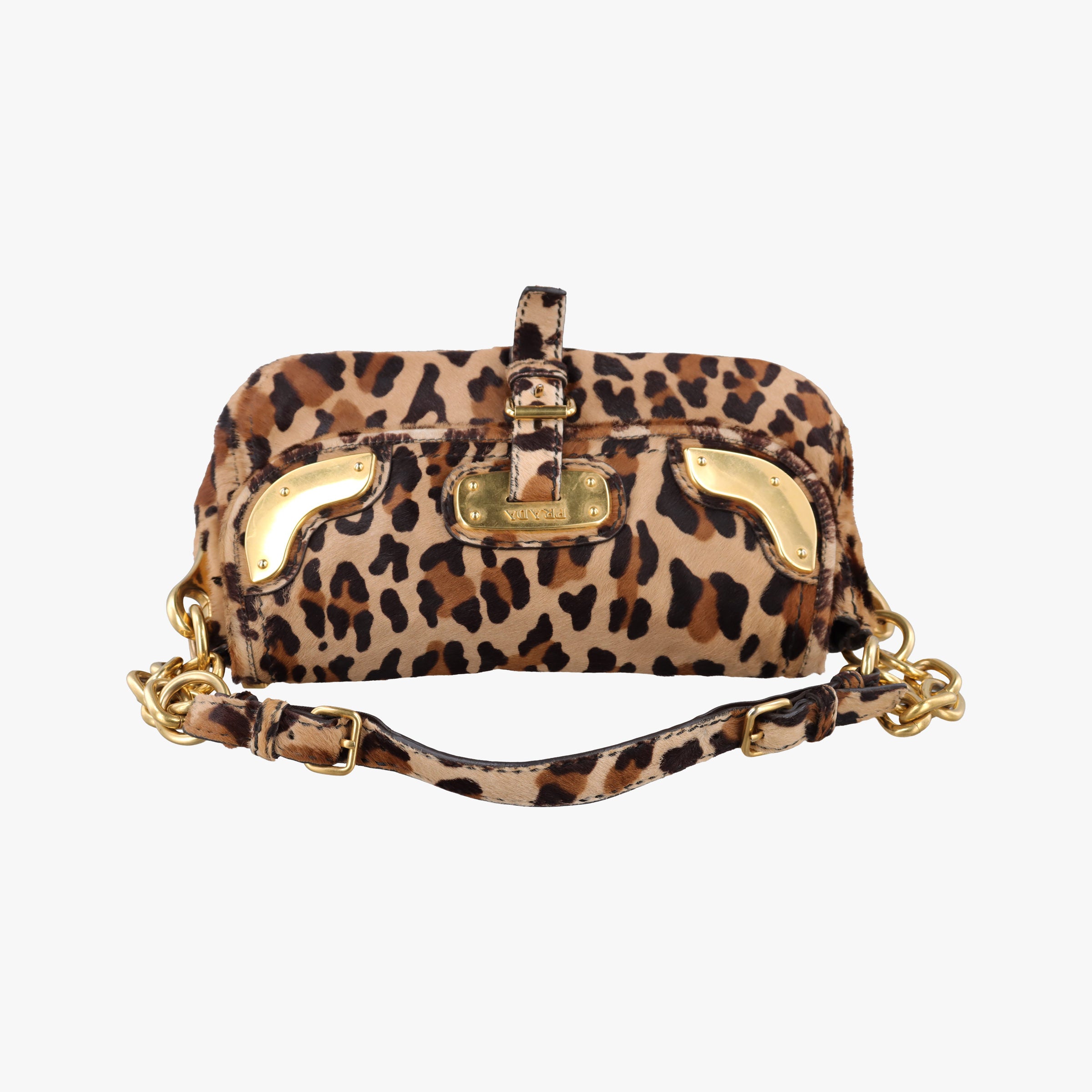 Pre-owned Prada Leopard Print Brown×Multicolour ponyhair  shoulderbag | stylenewstar