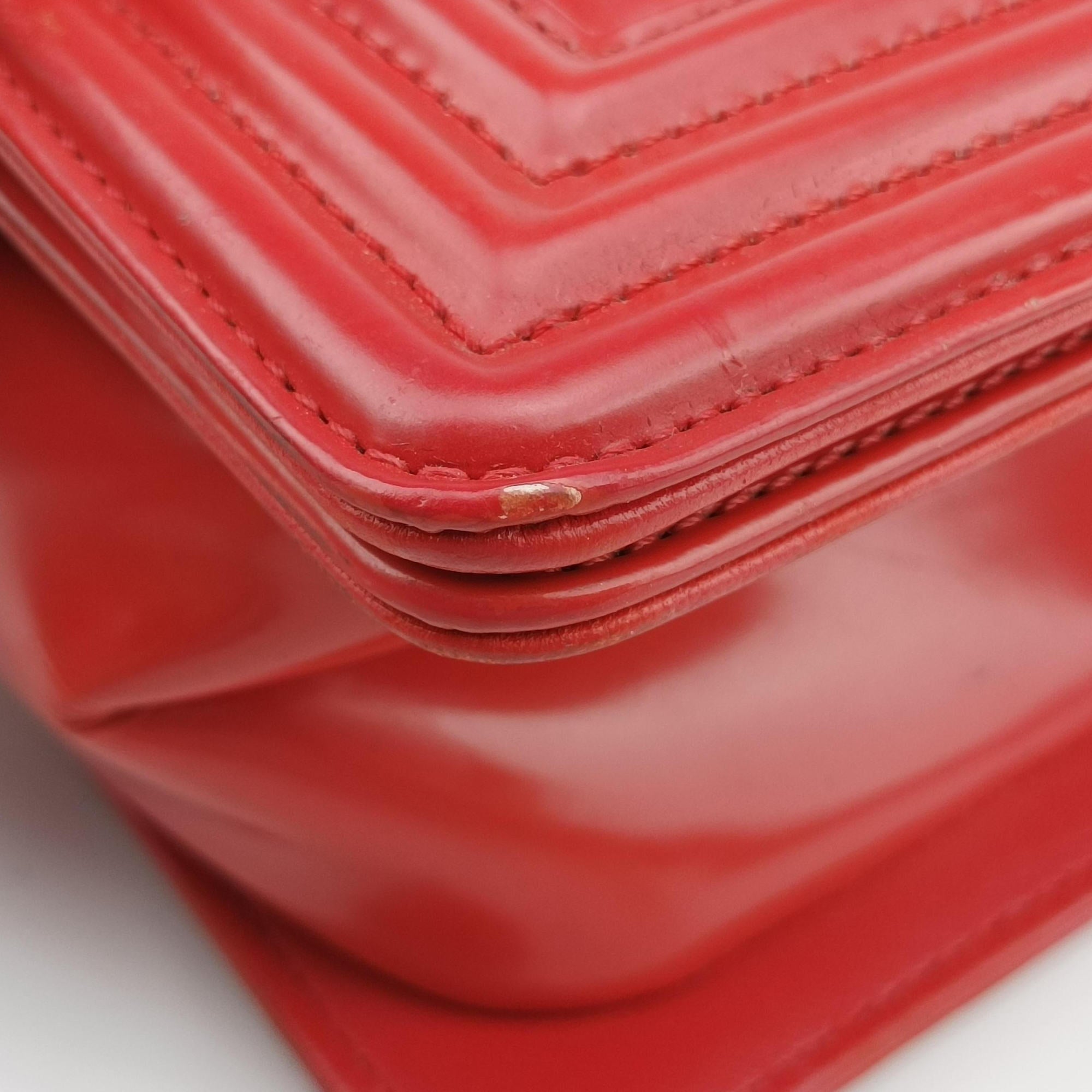 Vintage Chanel BOY CHANEL Red Leather A67086 shoulderbag | stylenewstar