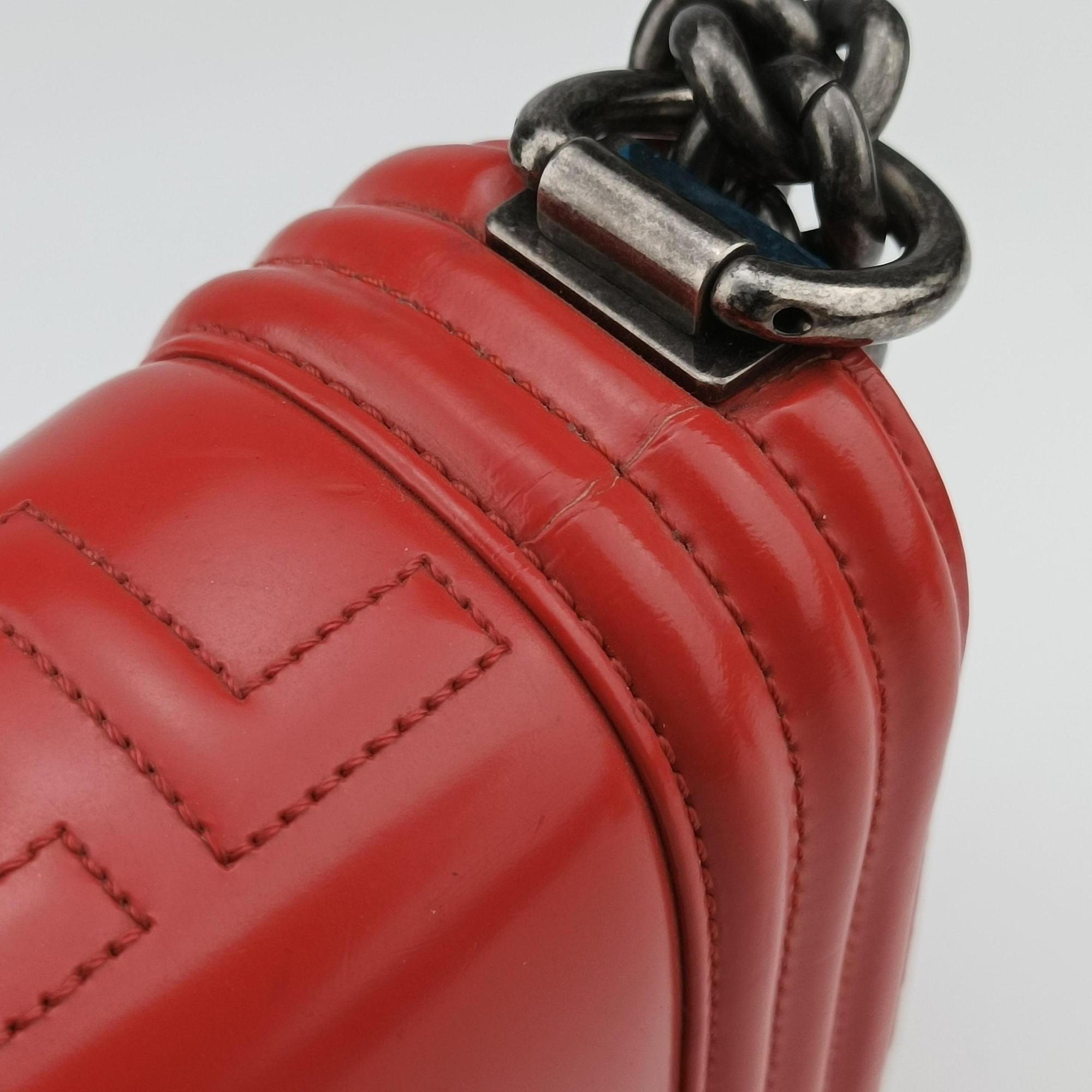 Vintage Chanel BOY CHANEL Red Leather A67086 shoulderbag | stylenewstar