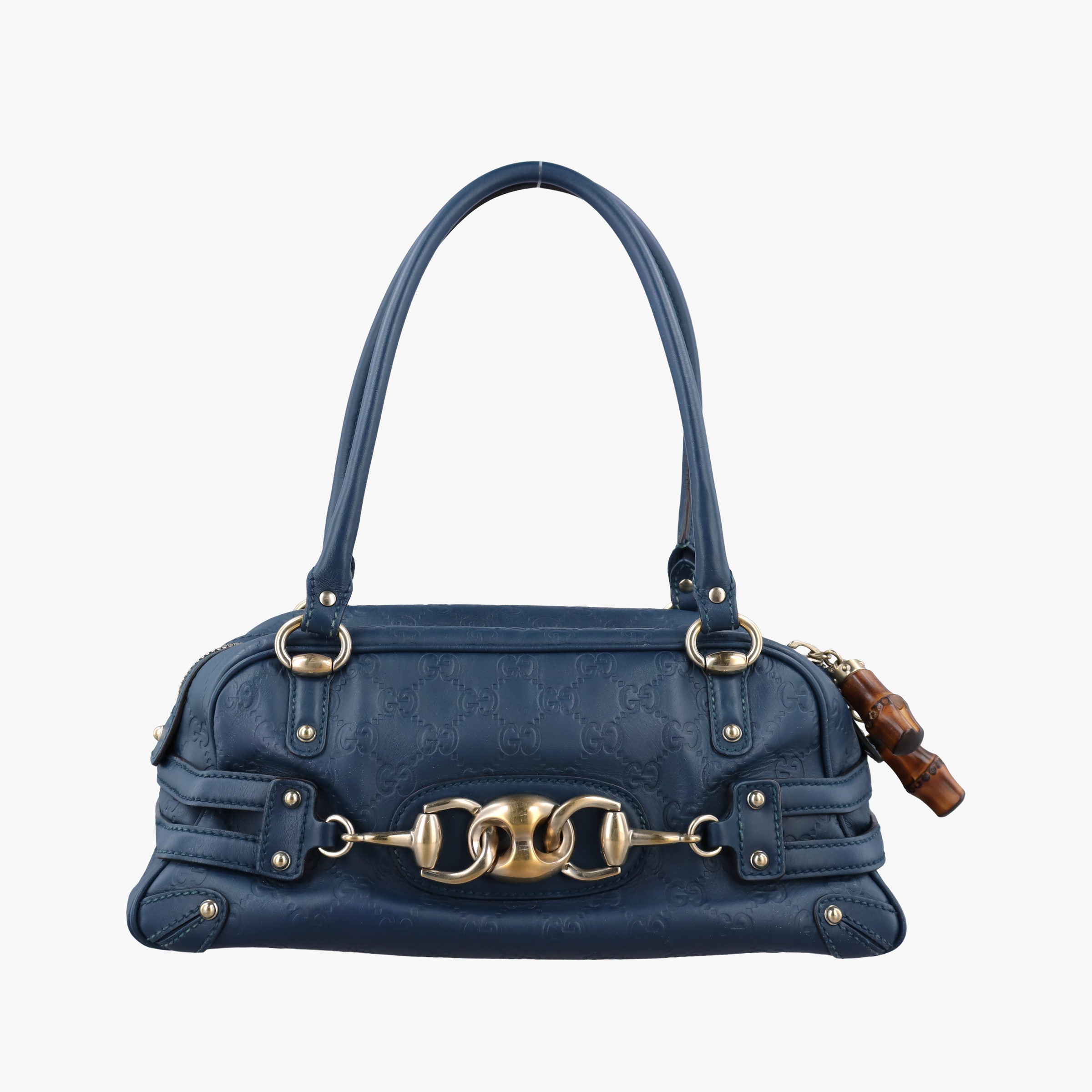Vintage Gucci Horsebit Bamboo Wave Boston Blue Leather 159399 shoulderbag | stylenewstar