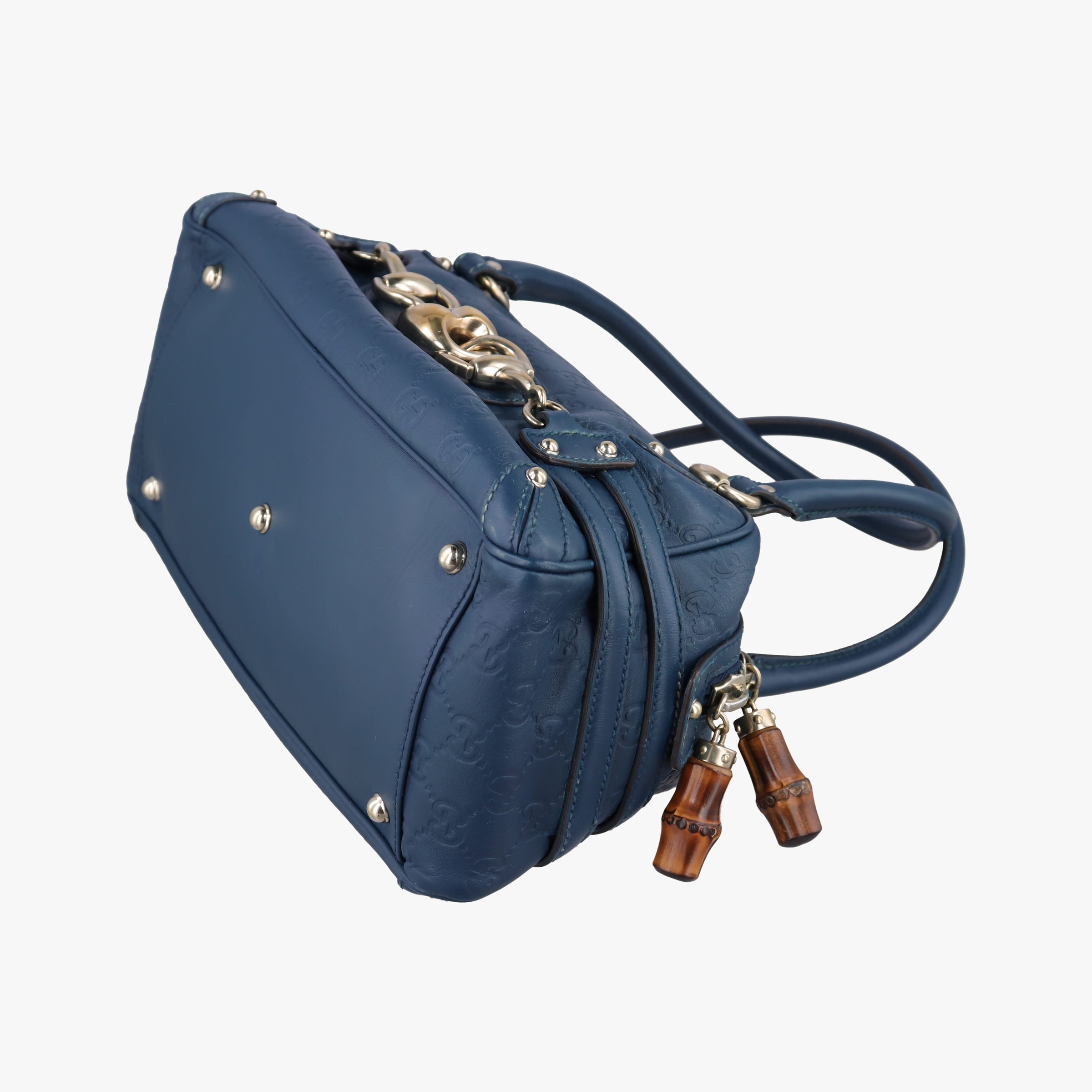 Vintage Gucci Horsebit Bamboo Wave Boston Blue Leather 159399 shoulderbag | stylenewstar