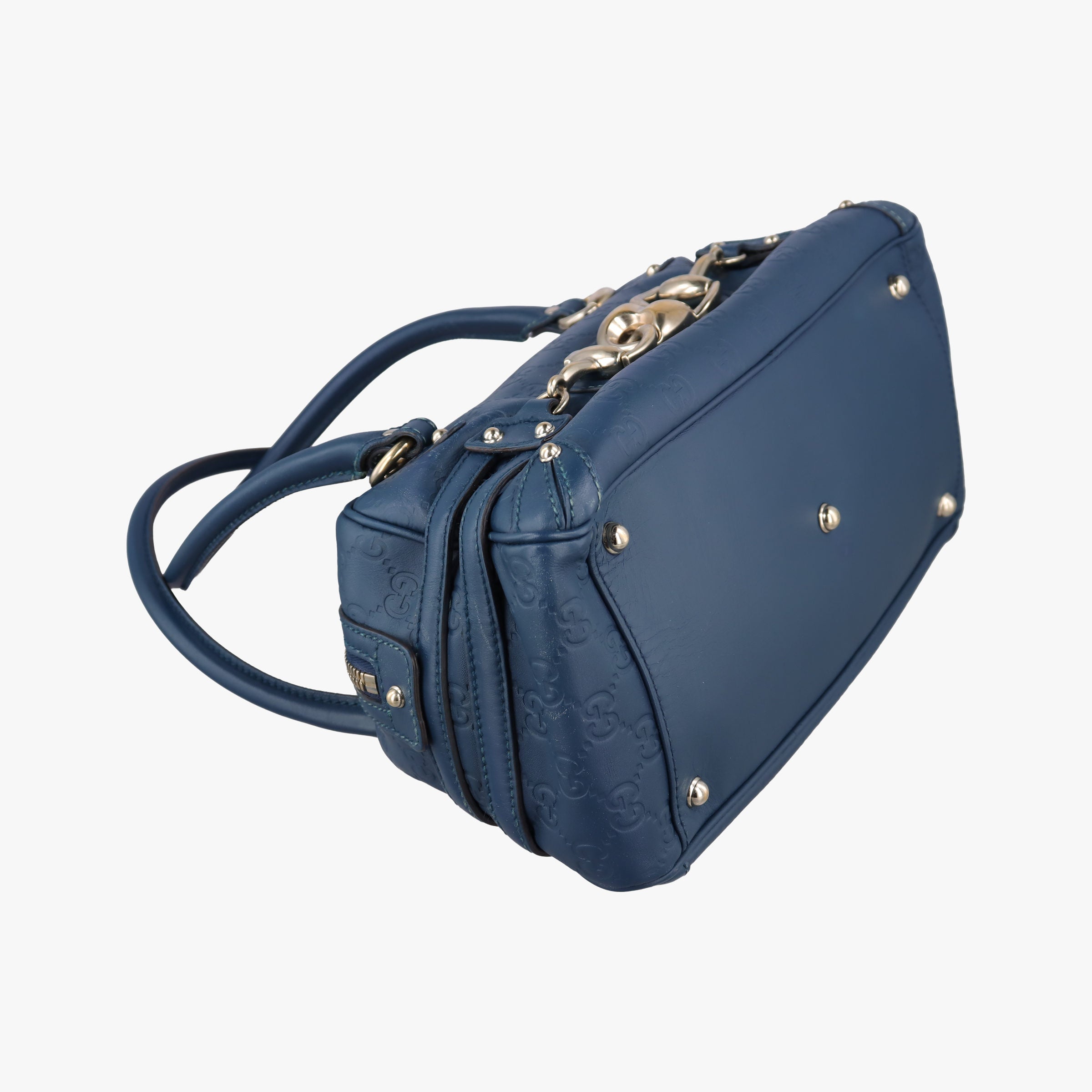 Vintage Gucci Horsebit Bamboo Wave Boston Blue Leather 159399 shoulderbag | stylenewstar