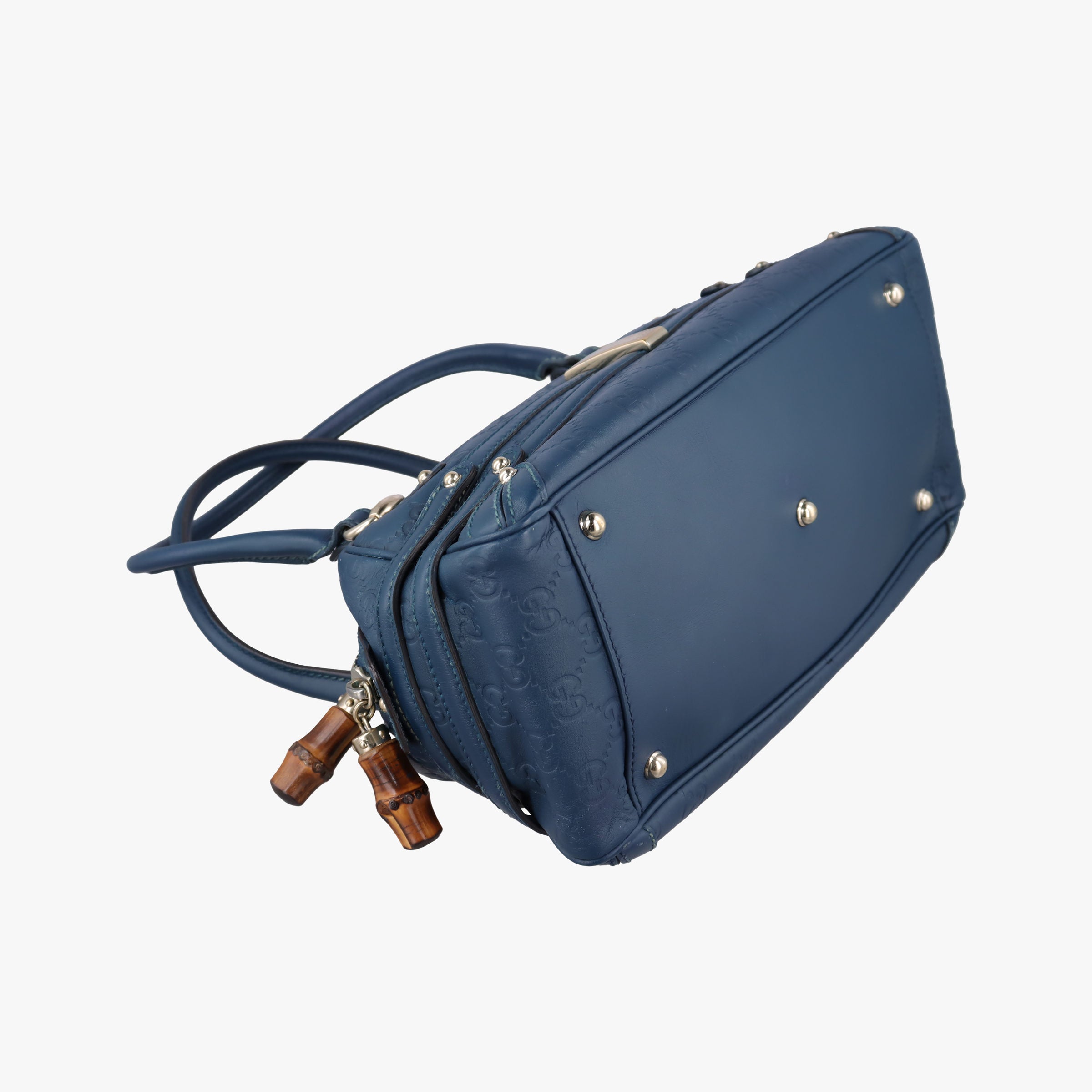Vintage Gucci Horsebit Bamboo Wave Boston Blue Leather 159399 shoulderbag | stylenewstar