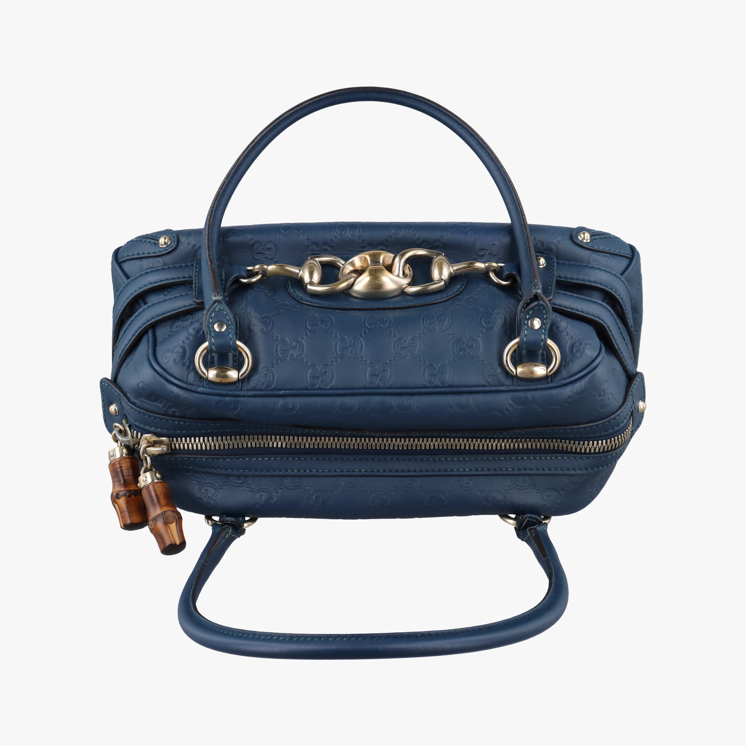 Vintage Gucci Horsebit Bamboo Wave Boston Blue Leather 159399 shoulderbag | stylenewstar