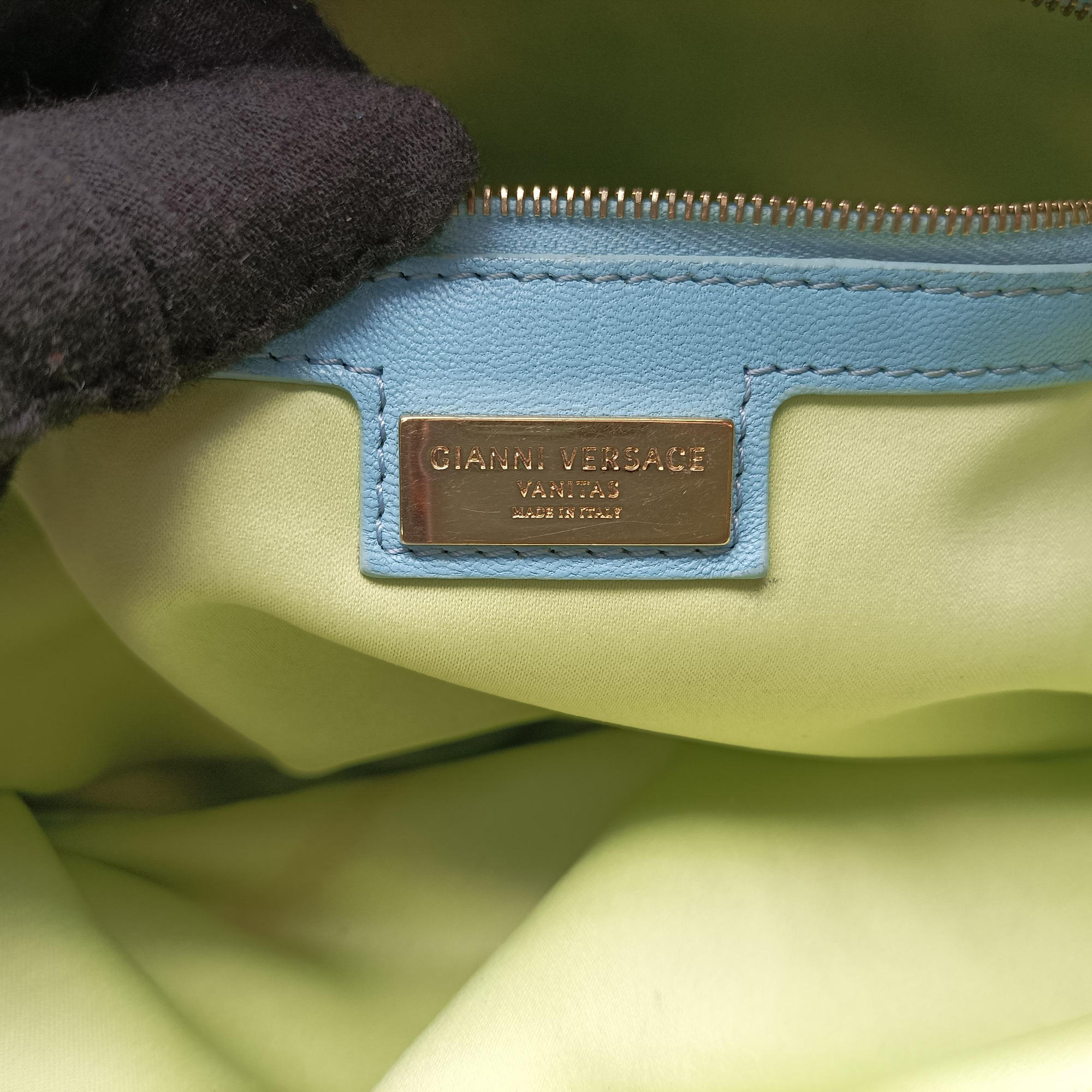 Pre-owned VERSACE Vanitas Studded Blue denimxLeather  shoulderbag | stylenewstar
