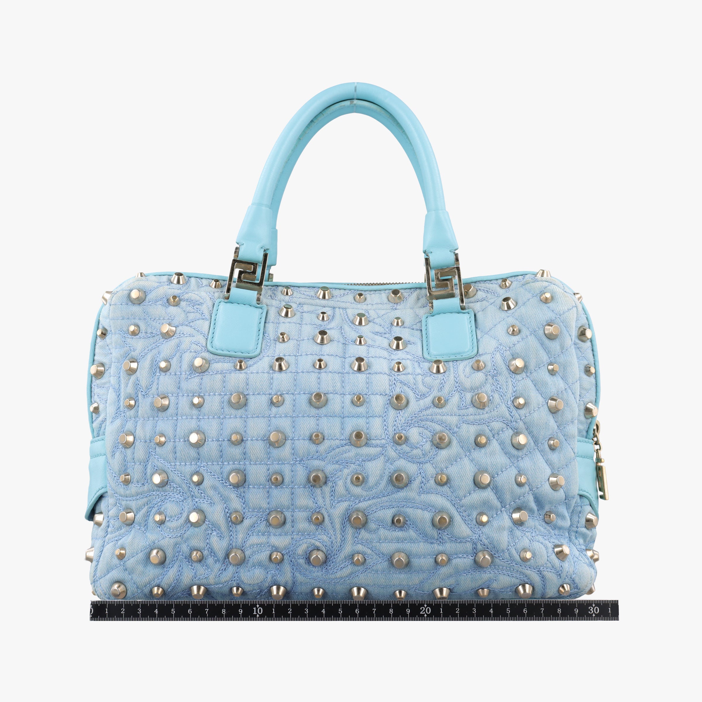 Pre-owned VERSACE Vanitas Studded Blue denimxLeather  shoulderbag | stylenewstar