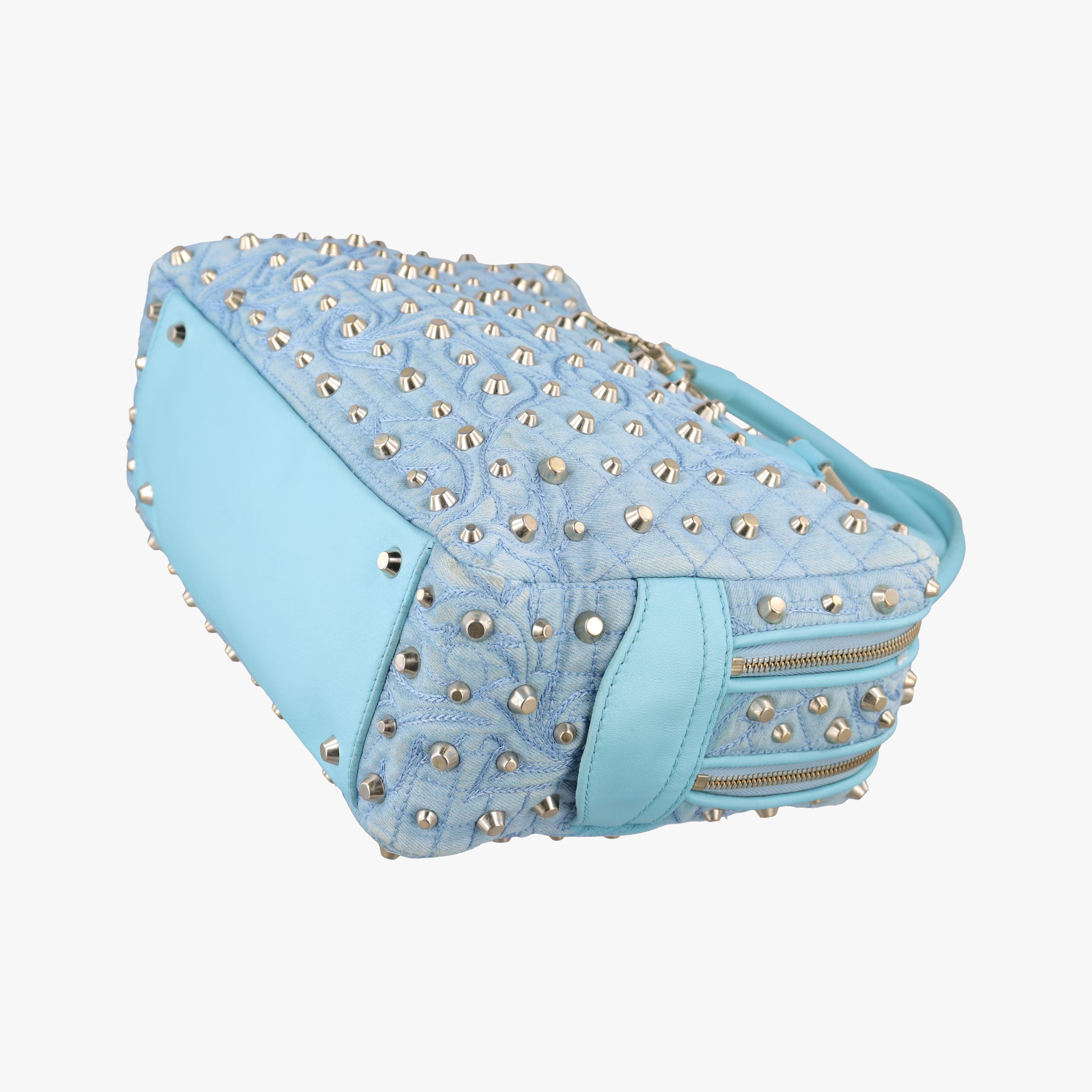 Pre-owned VERSACE Vanitas Studded Blue denimxLeather  shoulderbag | stylenewstar
