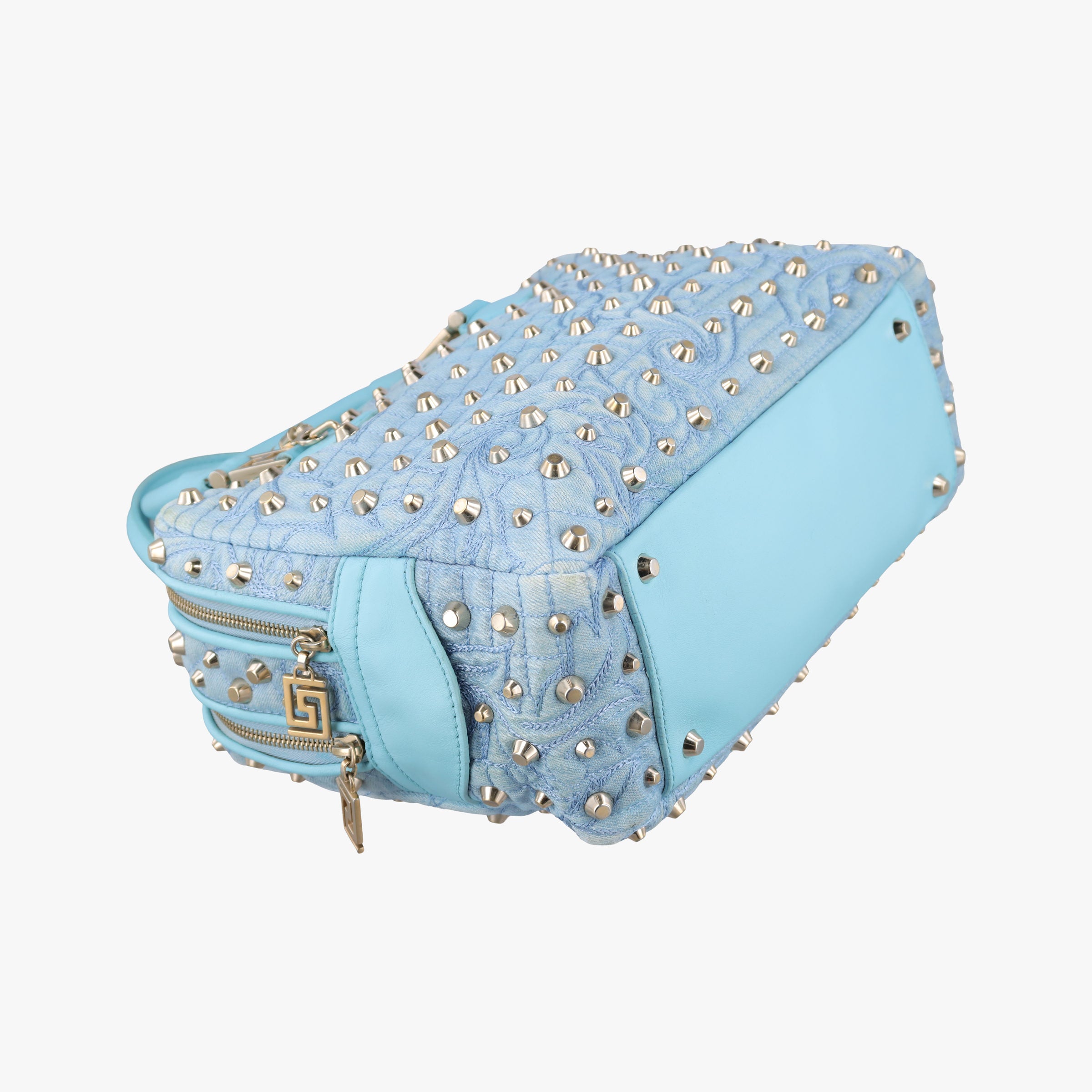 Pre-owned VERSACE Vanitas Studded Blue denimxLeather  shoulderbag | stylenewstar