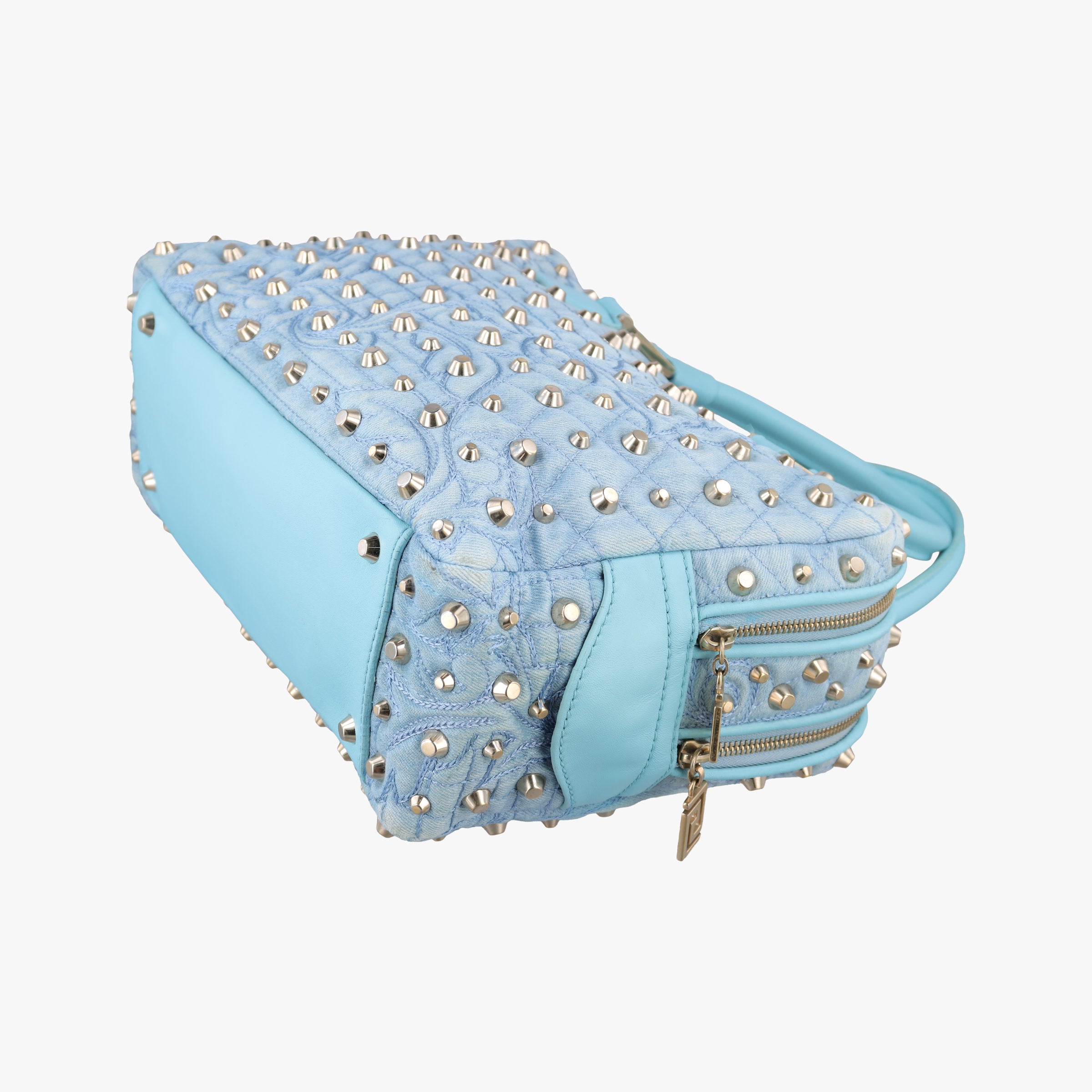 Pre-owned VERSACE Vanitas Studded Blue denimxLeather  shoulderbag | stylenewstar