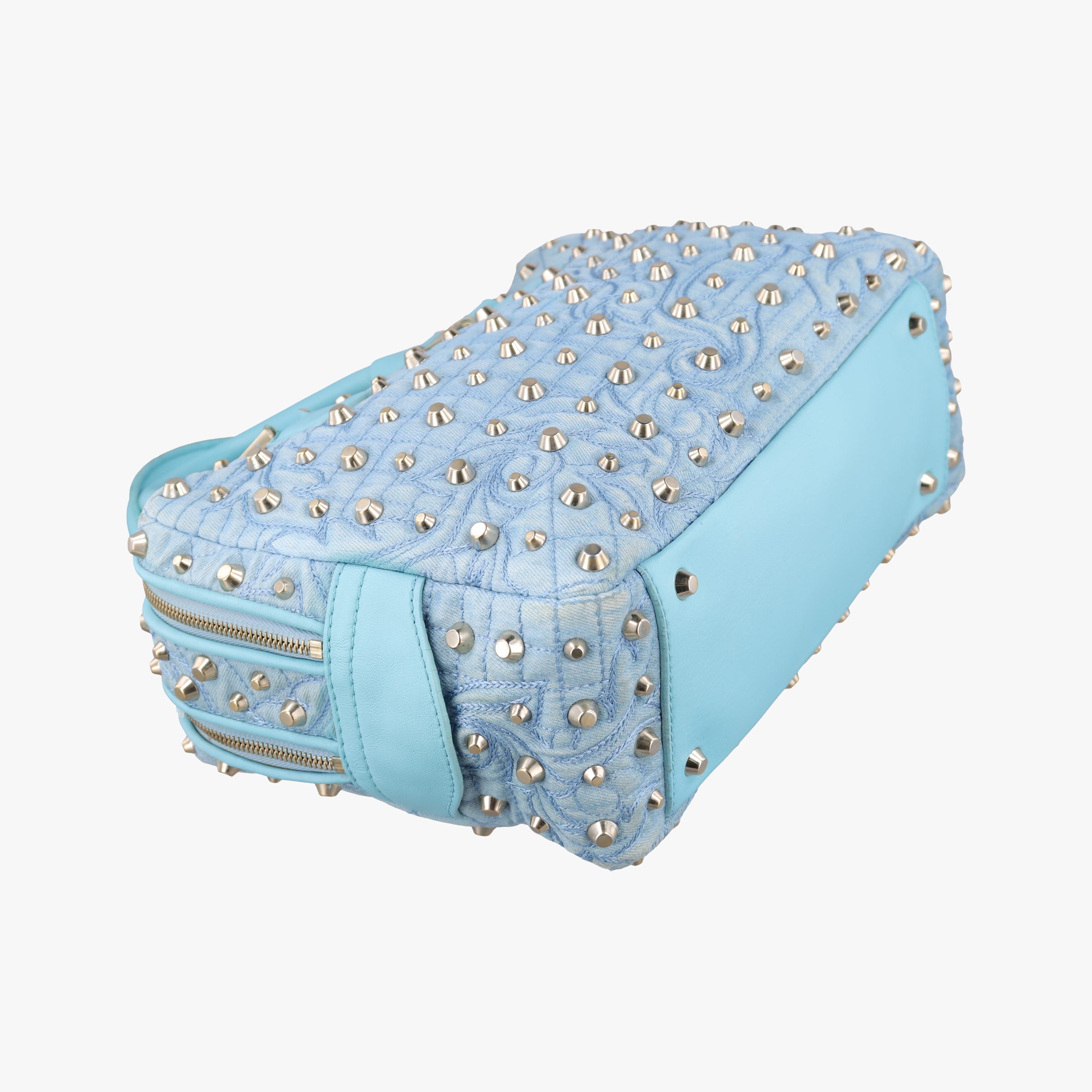 Pre-owned VERSACE Vanitas Studded Blue denimxLeather  shoulderbag | stylenewstar