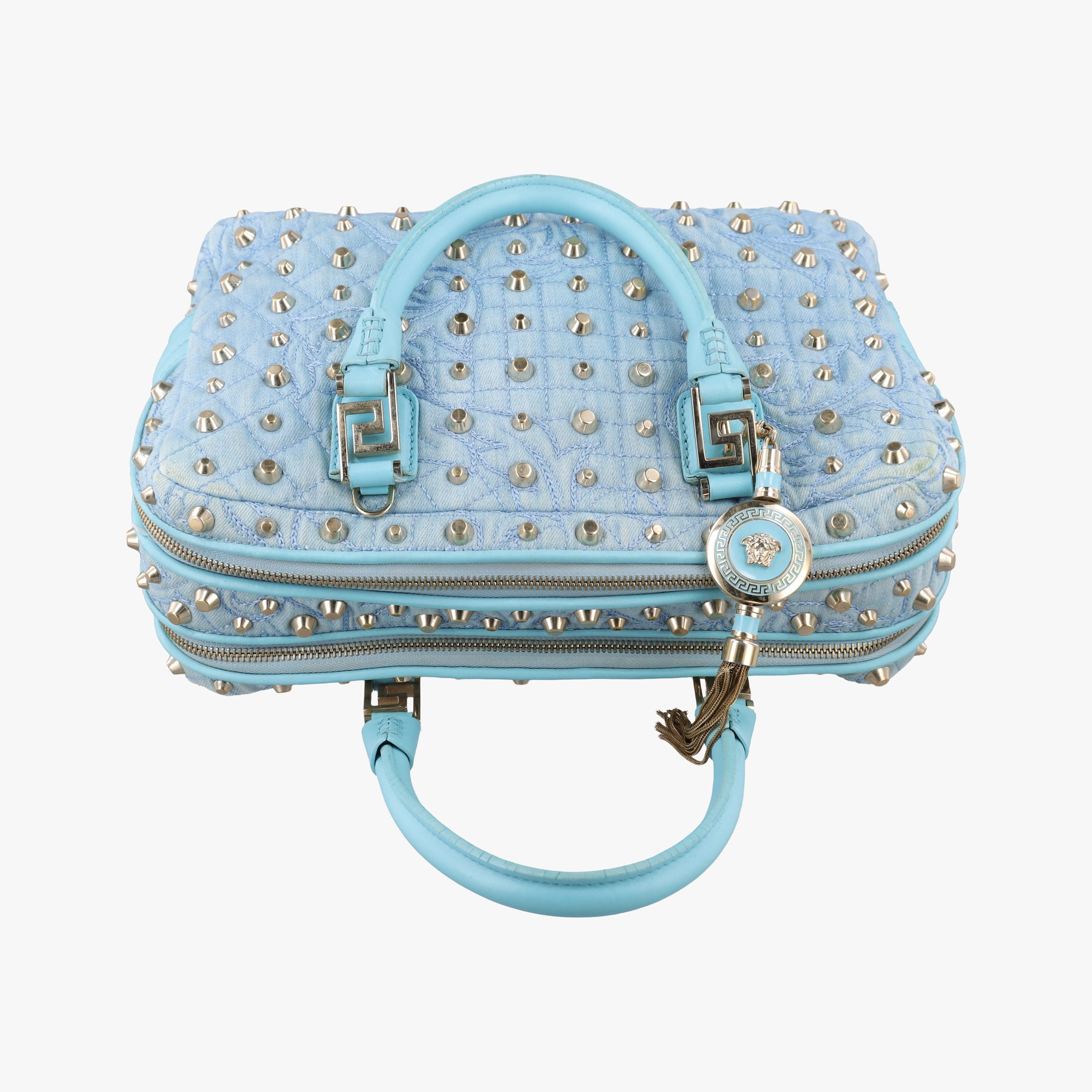 Pre-owned VERSACE Vanitas Studded Blue denimxLeather  shoulderbag | stylenewstar