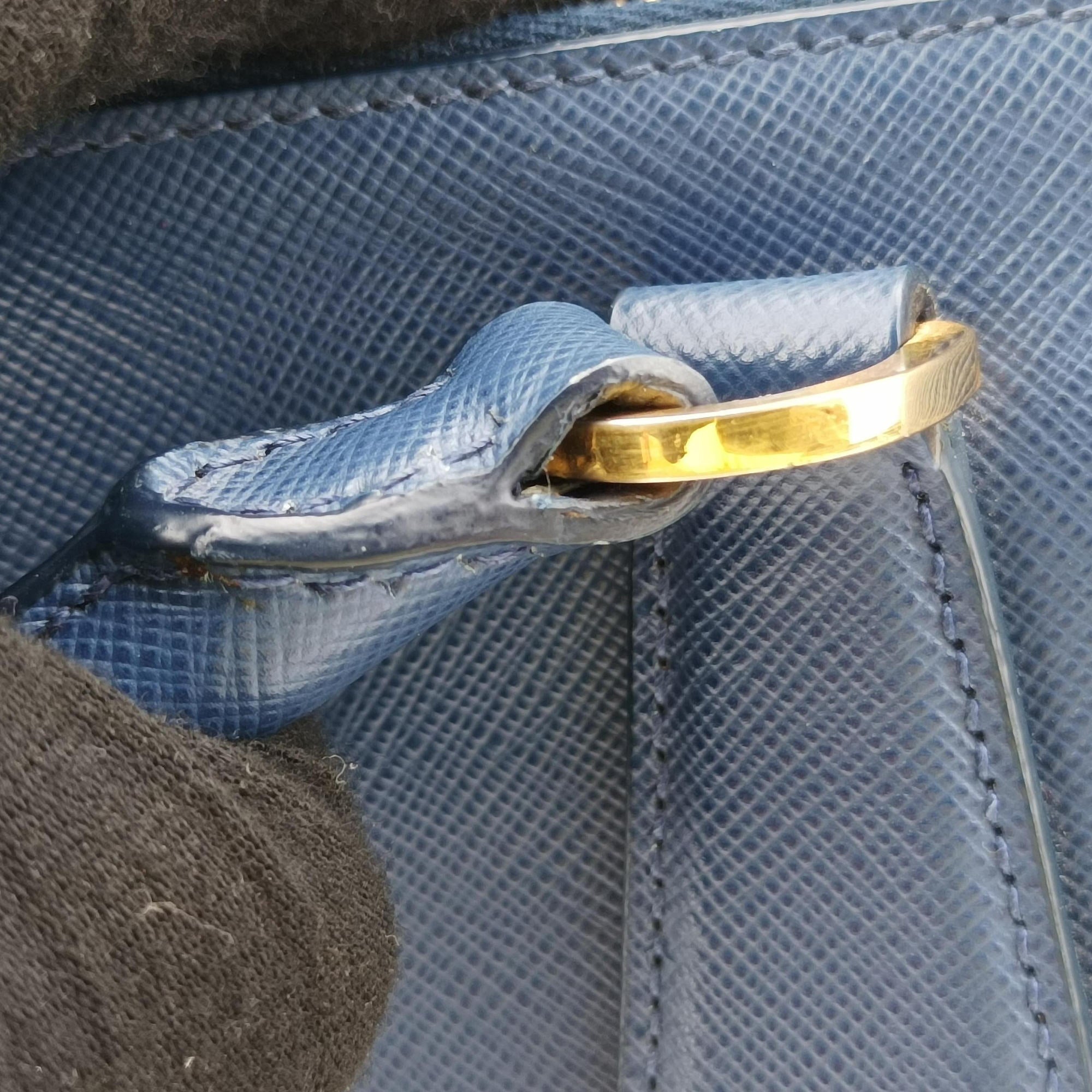 Pre-owned Prada Bi-Color Zip Front Pocket Blue SAFFIANO Leather BN2674 shoulderbag | stylenewstar