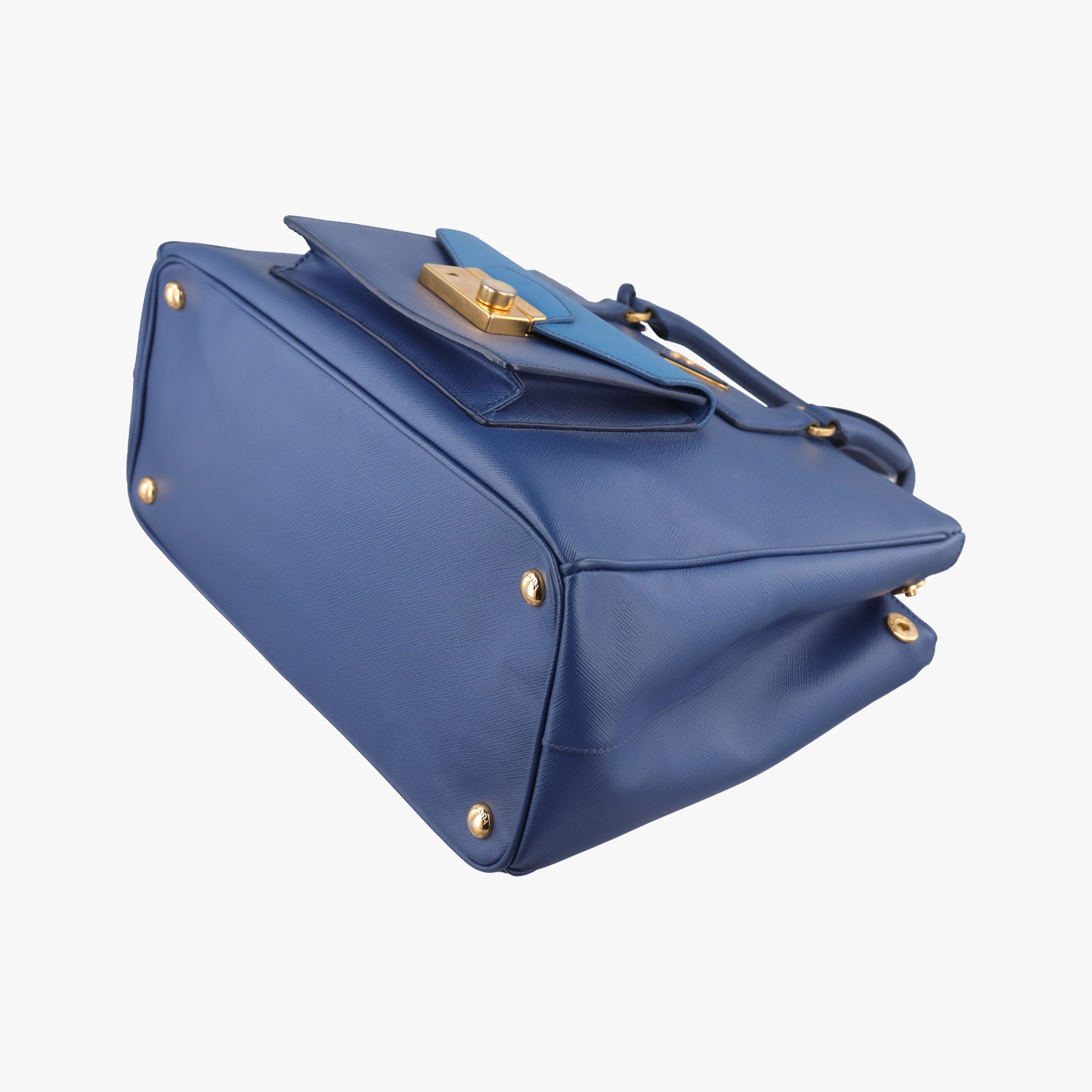 Pre-owned Prada Bi-Color Zip Front Pocket Blue SAFFIANO Leather BN2674 shoulderbag | stylenewstar