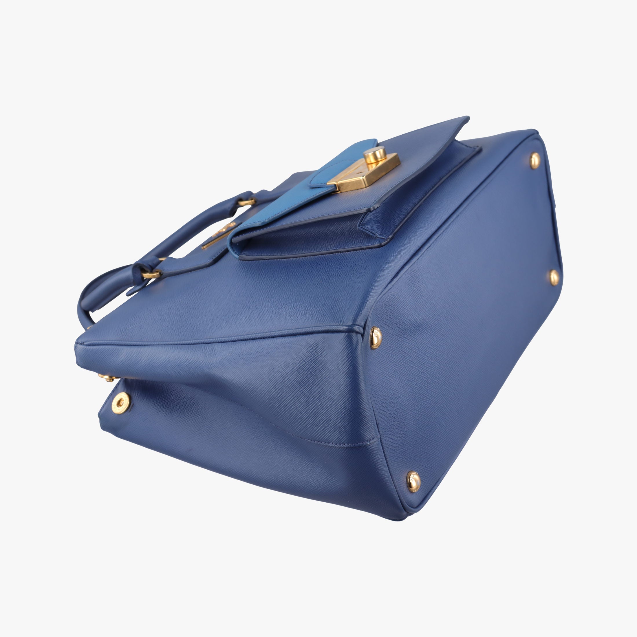 Pre-owned Prada Bi-Color Zip Front Pocket Blue SAFFIANO Leather BN2674 shoulderbag | stylenewstar