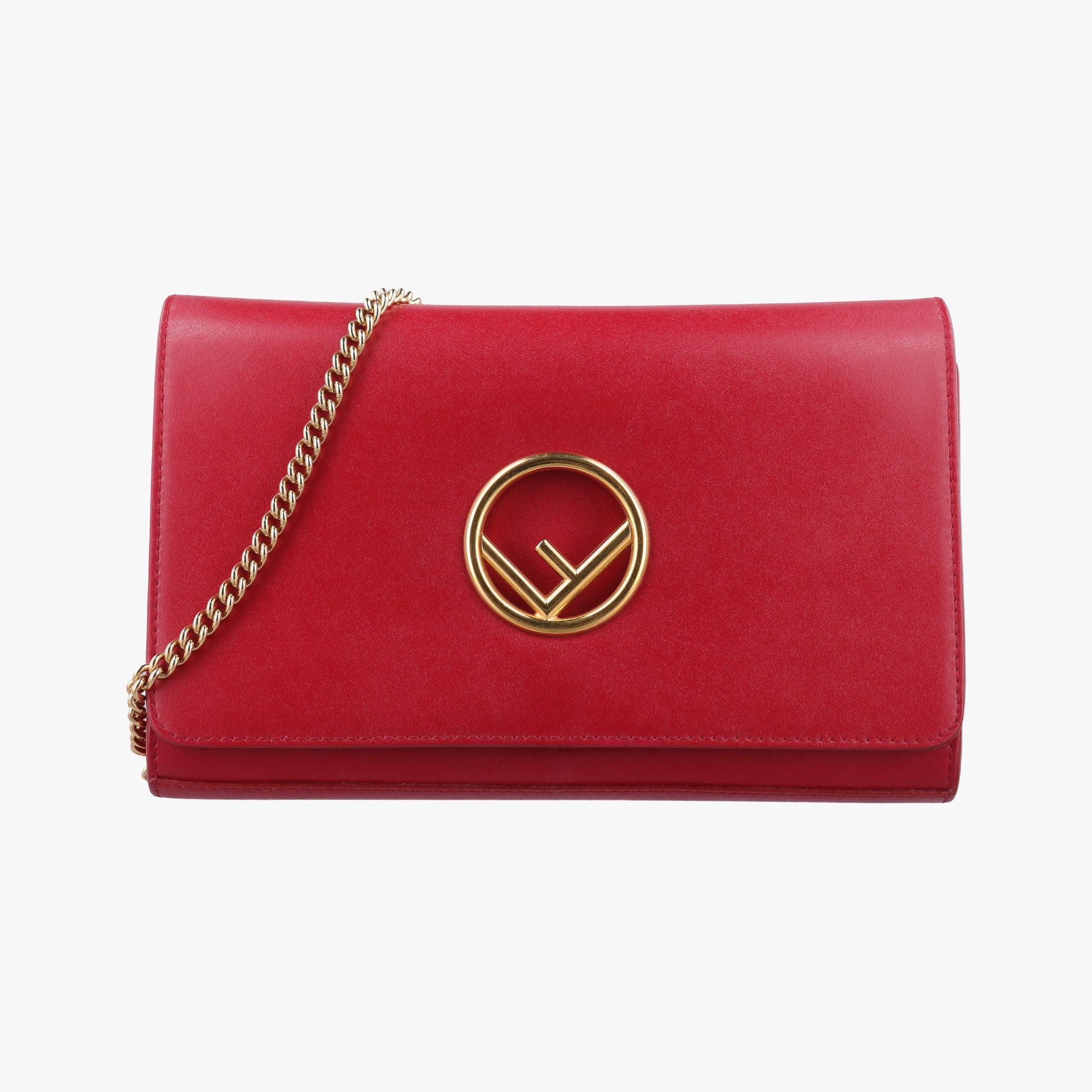 Pre-owned Fendi Kan I F Logo Red Leather 8BS004 shoulderbag | stylenewstar