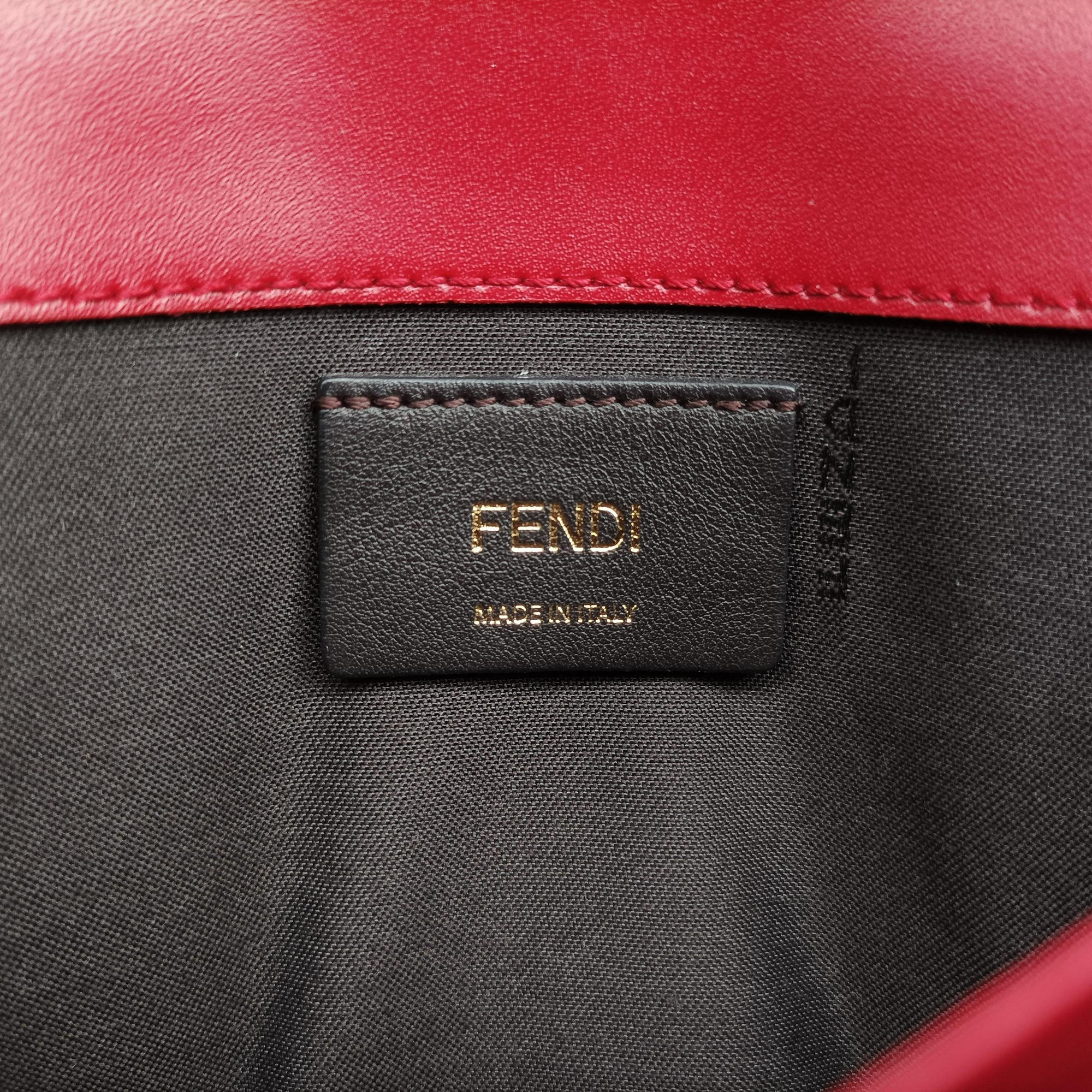 Pre-owned Fendi Kan I F Logo Red Leather 8BS004 shoulderbag | stylenewstar