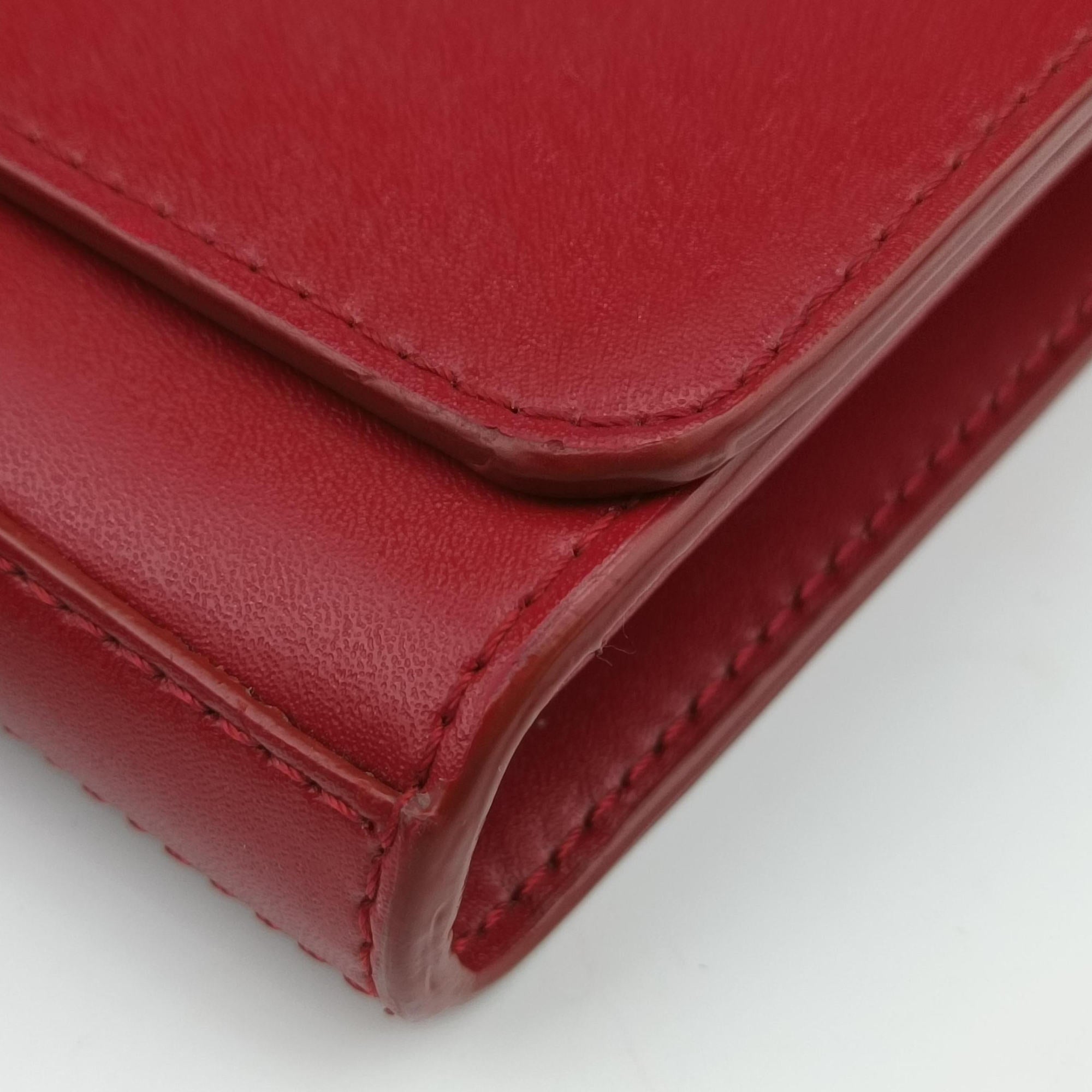Pre-owned Fendi Kan I F Logo Red Leather 8BS004 shoulderbag | stylenewstar