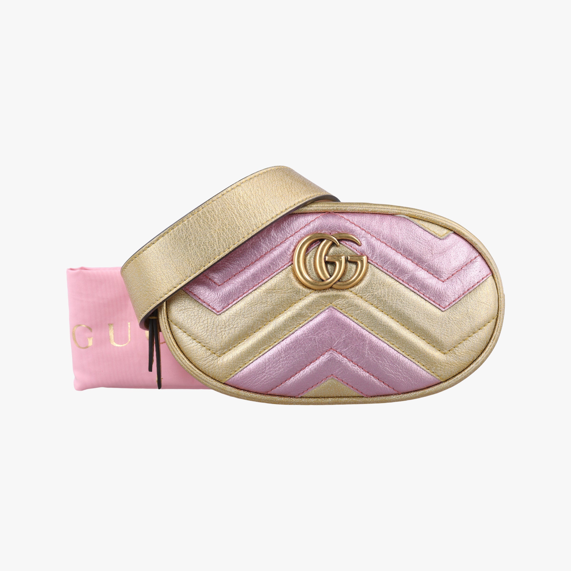 Pre-owned Gucci GG Marmont Golden×pink Leather 476434 bum bag/waist bag | stylenewstar