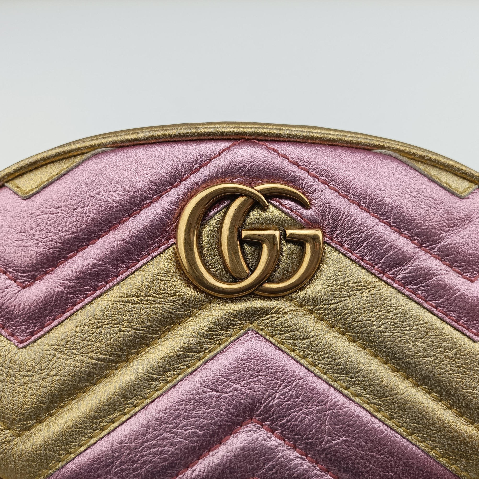 Pre-owned Gucci GG Marmont Golden×pink Leather 476434 bum bag/waist bag | stylenewstar