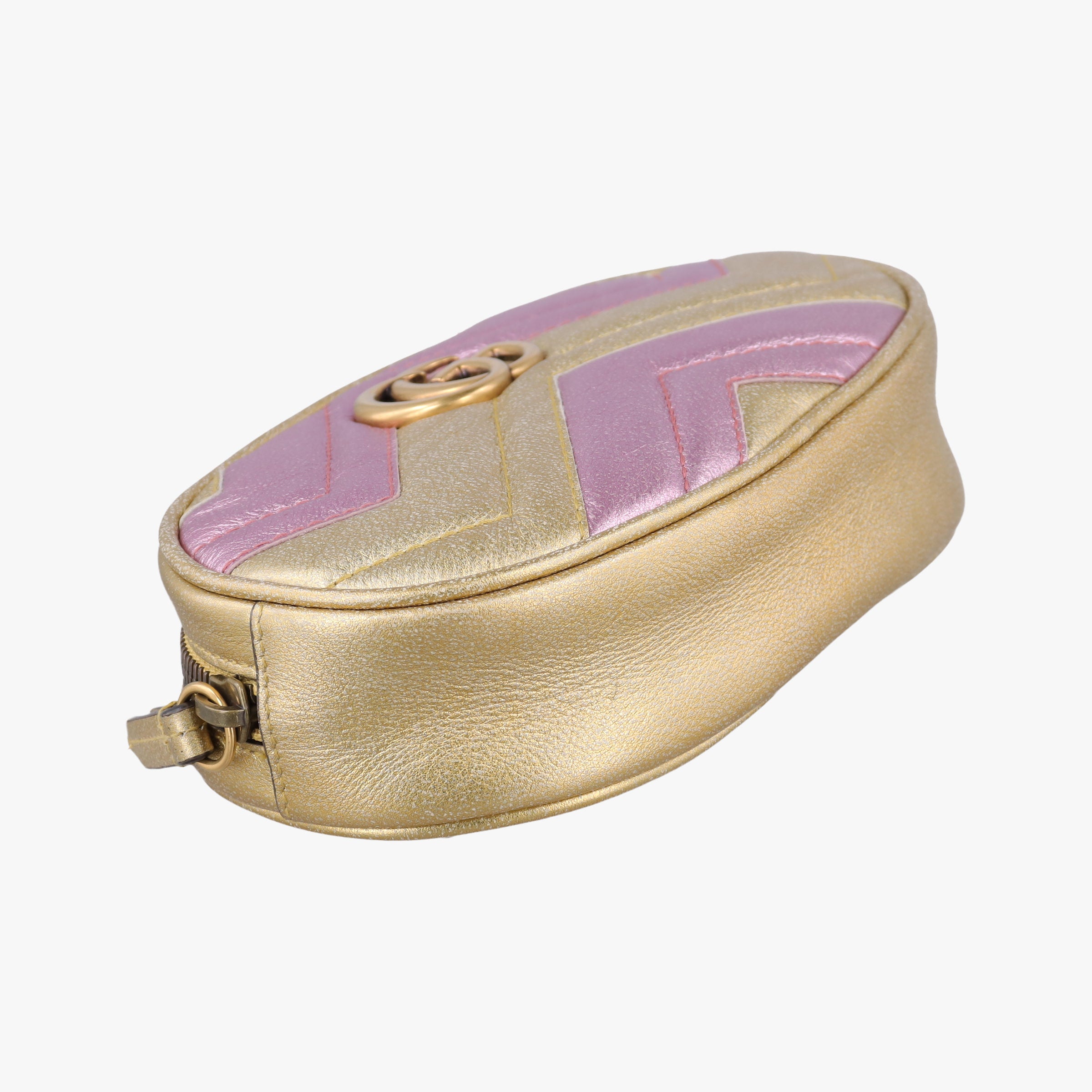 Pre-owned Gucci GG Marmont Golden×pink Leather 476434 bum bag/waist bag | stylenewstar