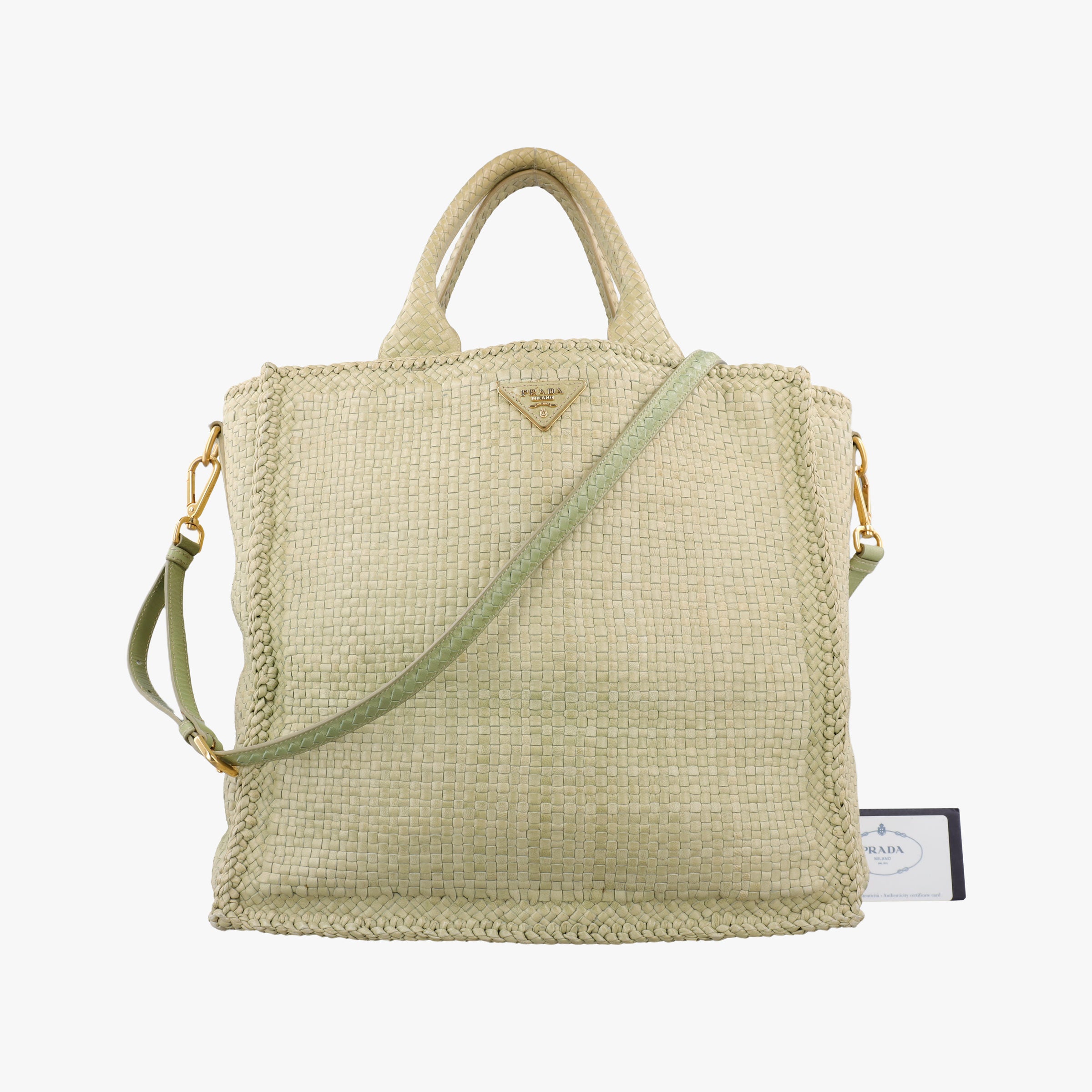 Pre-owned Prada MADRAS Green Leather BN2222 shoulderbag | stylenewstar