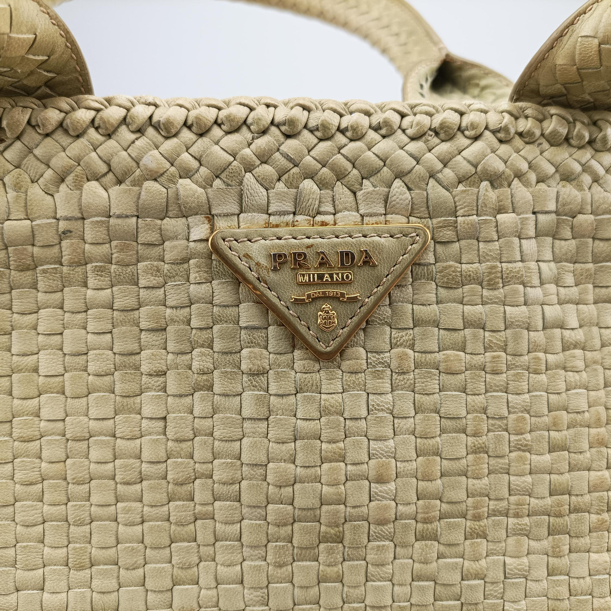 Pre-owned Prada MADRAS Green Leather BN2222 shoulderbag | stylenewstar