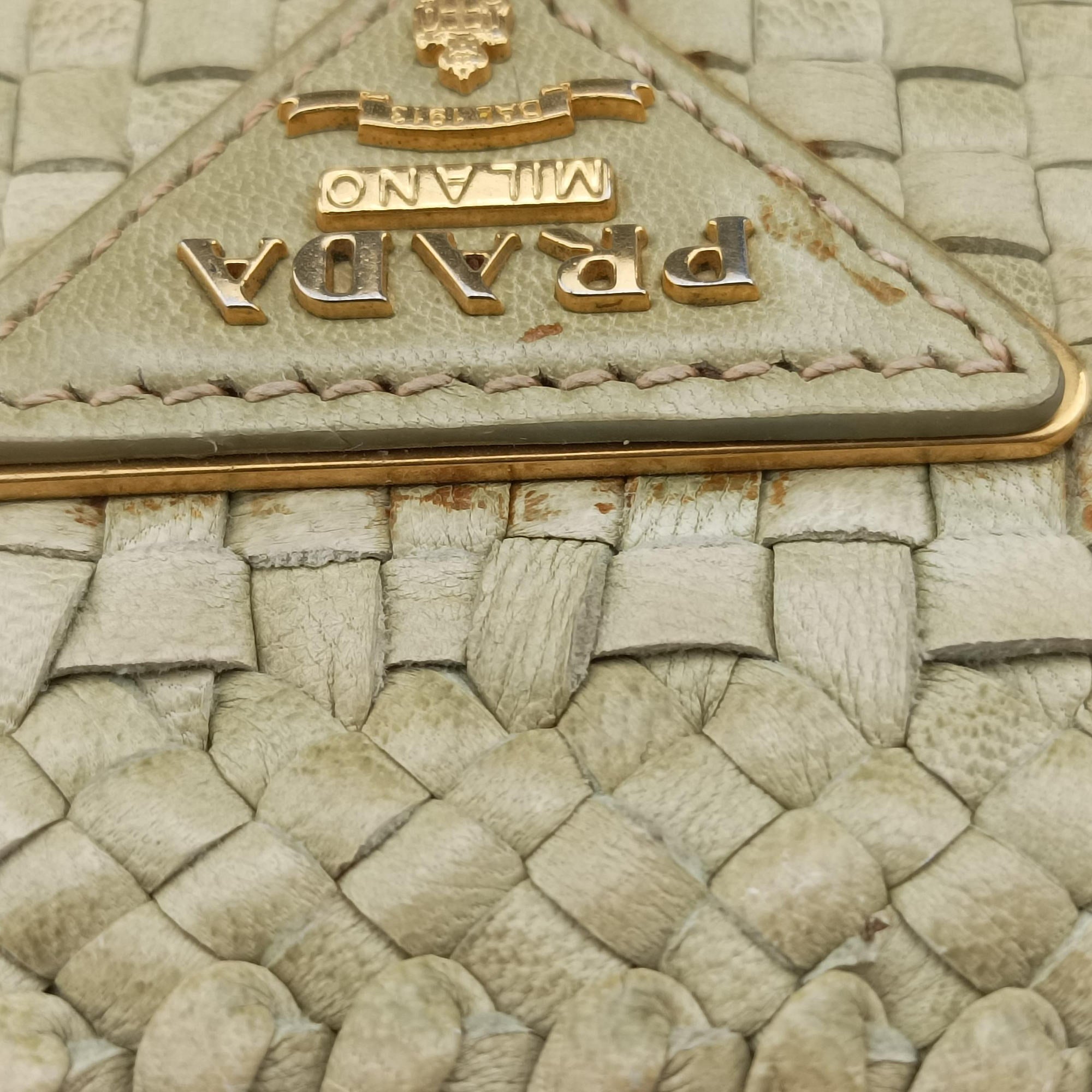 Pre-owned Prada MADRAS Green Leather BN2222 shoulderbag | stylenewstar