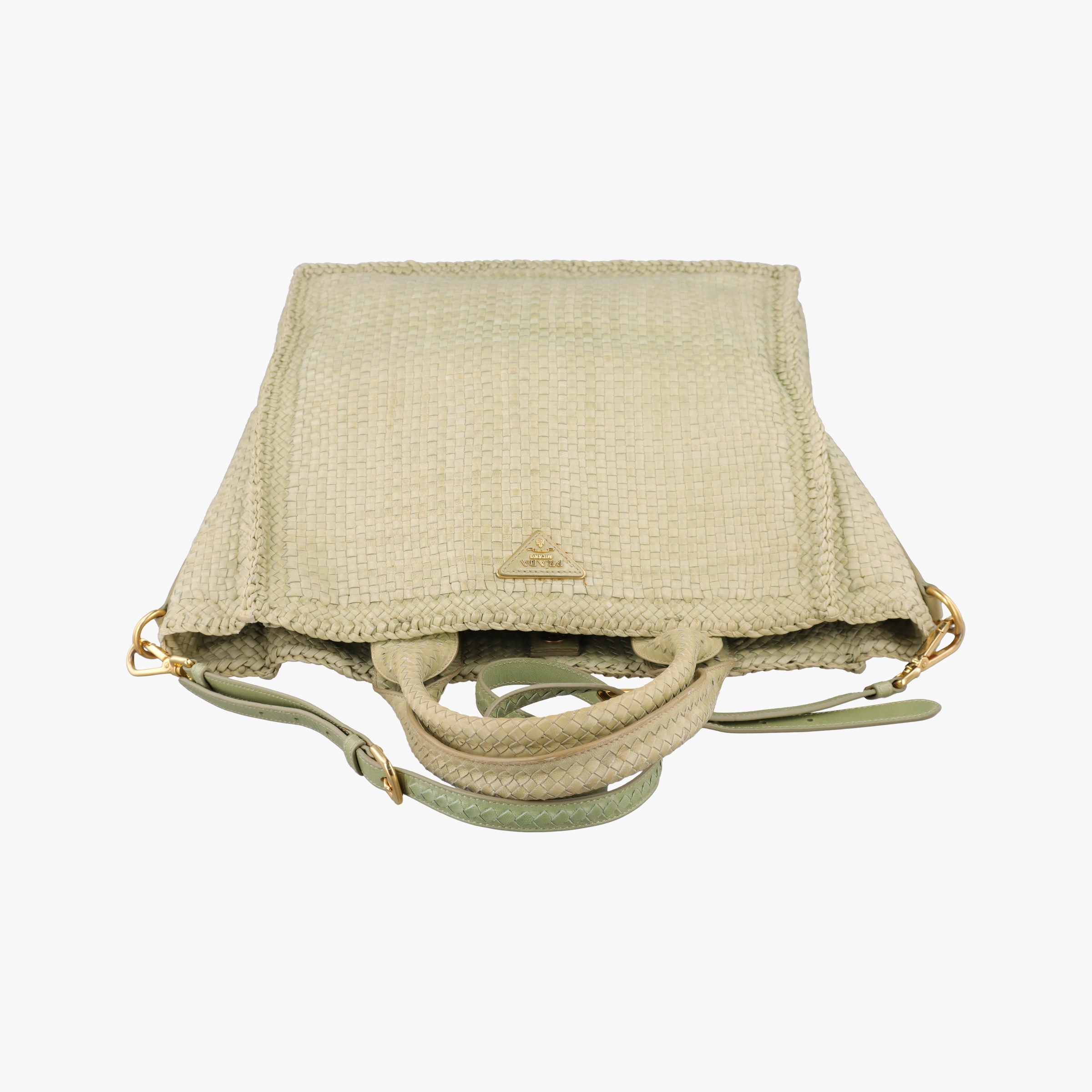 Pre-owned Prada MADRAS Green Leather BN2222 shoulderbag | stylenewstar