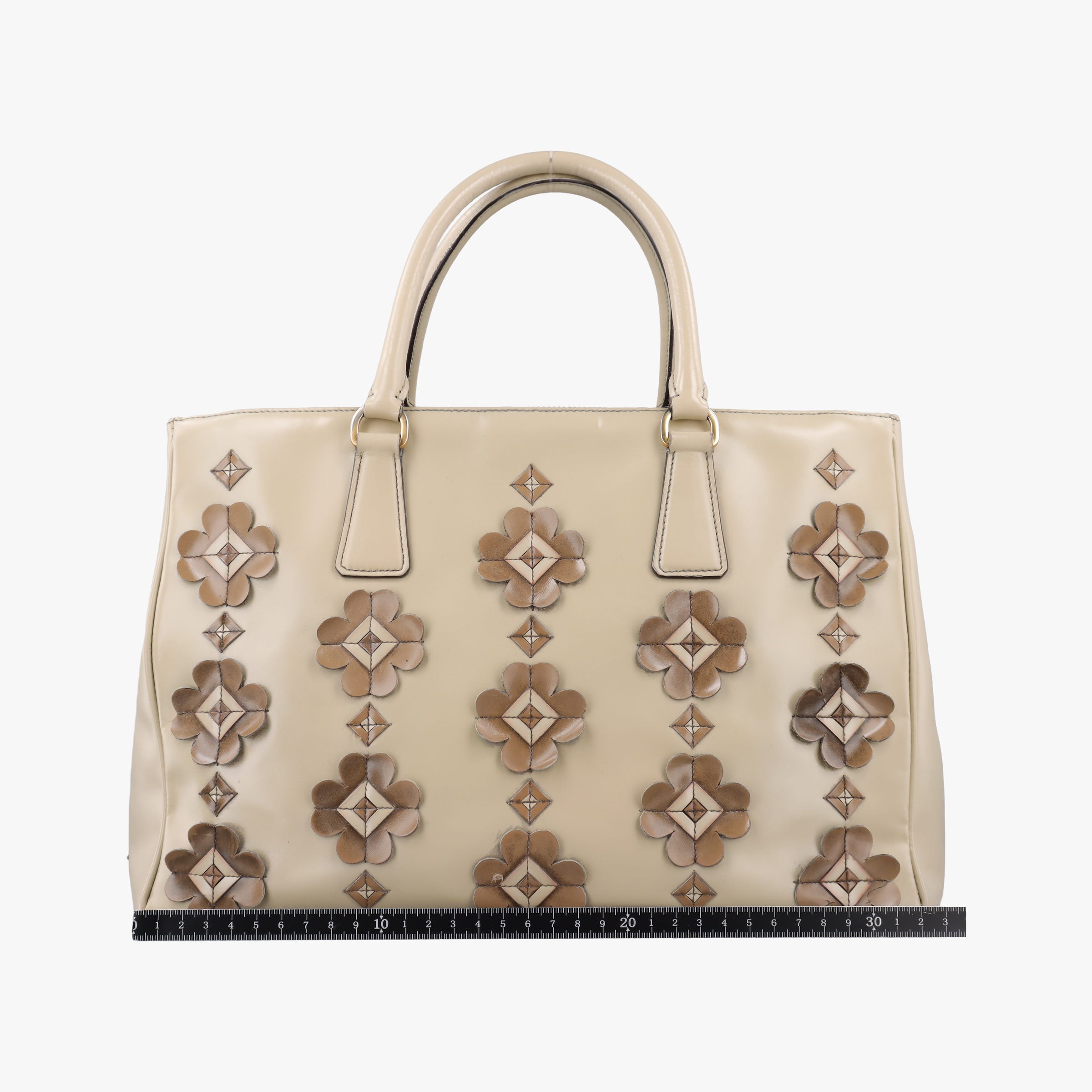 Pre-owned Prada Galleria Flowers Double Zip Beige leather B2274F handbag | stylenewstar